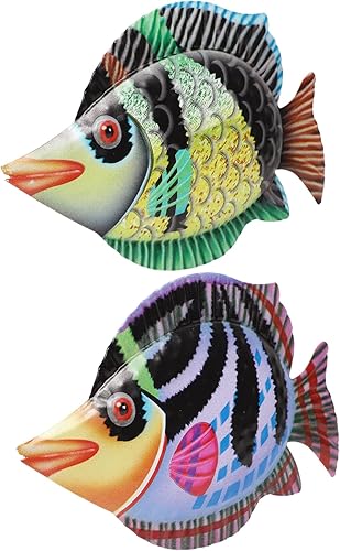 Yardwe 2 piezas de hierro forjado peces de hierro colgante de pared escultura de hierro de pared escultura de pared de peces de metal, ornamento de