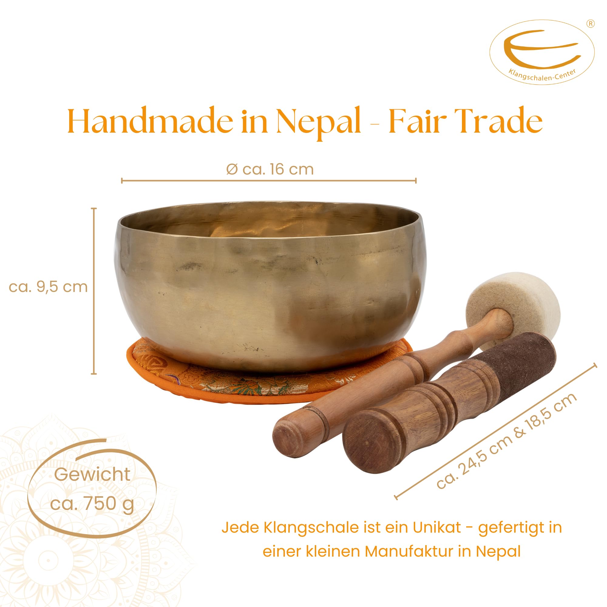 Nepal Klangschale I Handgeschmiedet I für Meditation, Yoga & Entspannung I 700-800 g I Inkl. Zubehör I Fair Trade aus Nepal