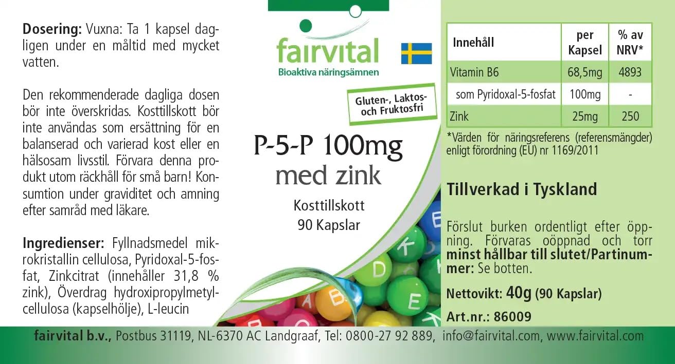 fairvital Pyridoxal-5-phosphate 100mg, 270 gélules (90x3), vitamine B6 active P-5-P avec du zinc, HAUTEMENT DOSÉE & VÉGÉTALIENNE
