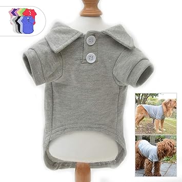 Lovelonglong Basic Dog Polo Shirts Premium Cotton, Polo T-Shirts for Large Medium Small Dogs with a Two-Button Collar Blank Color Gray XL