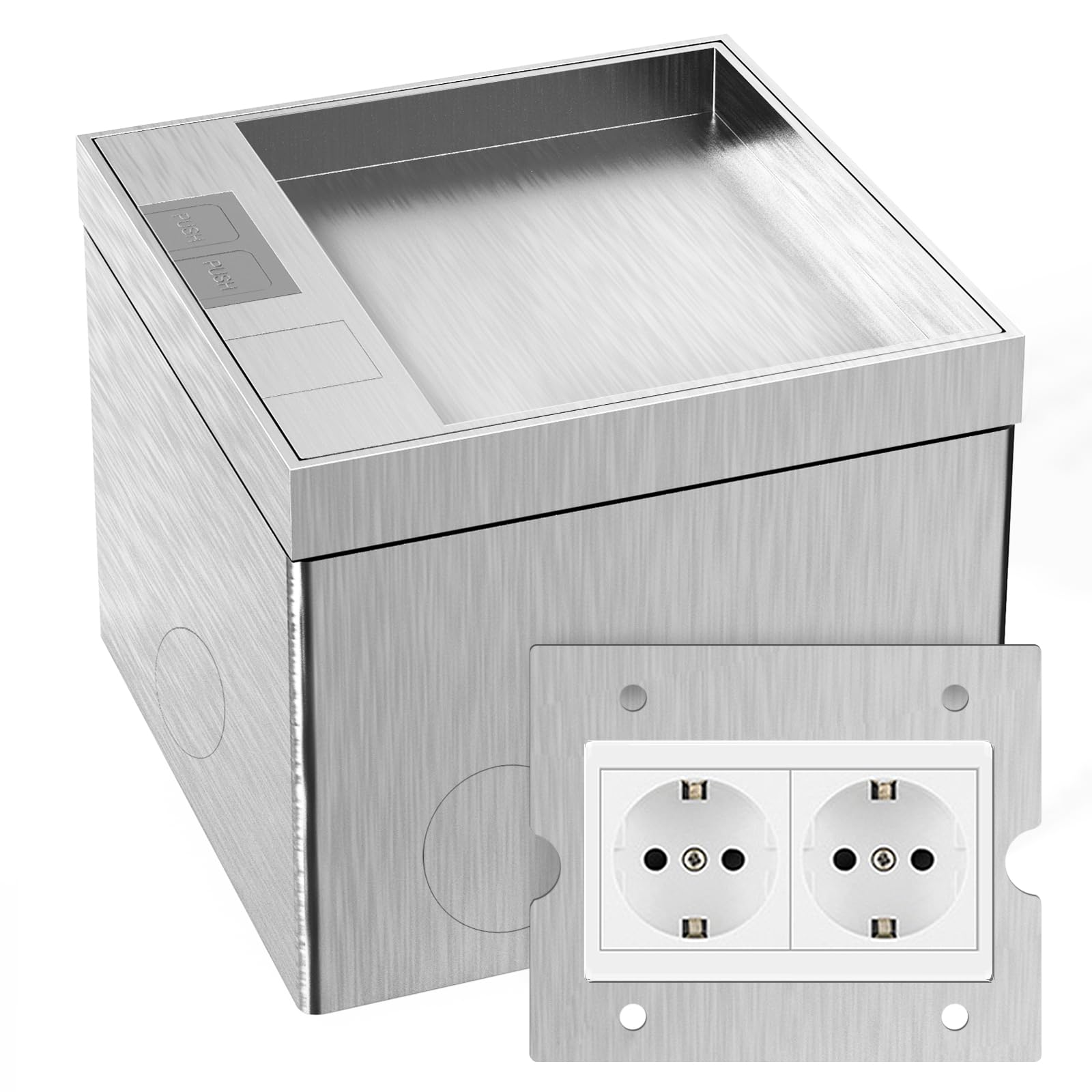 Bodensteckdose Innen,Bodensteckdose Aussen mit Stecker AC 250V/16A,Versenkte Steckdose Wasserdichte Edelstahl Verdeckte Einbausteckdose für Zuhause,Büros/Marmorbodenstecker