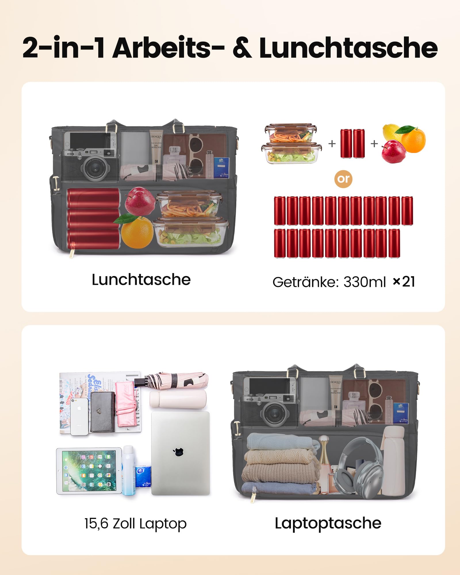 LOVEVOOK Laptoptasche Arbeitstasche Damen Groß mit Isolierted Kühlfach | 15,6 Zoll Handtasche Wasserdicht Lunch Tasche Lehrertasche Aktentasche Schultertasche für Arbeit Büro Business Schule Uni