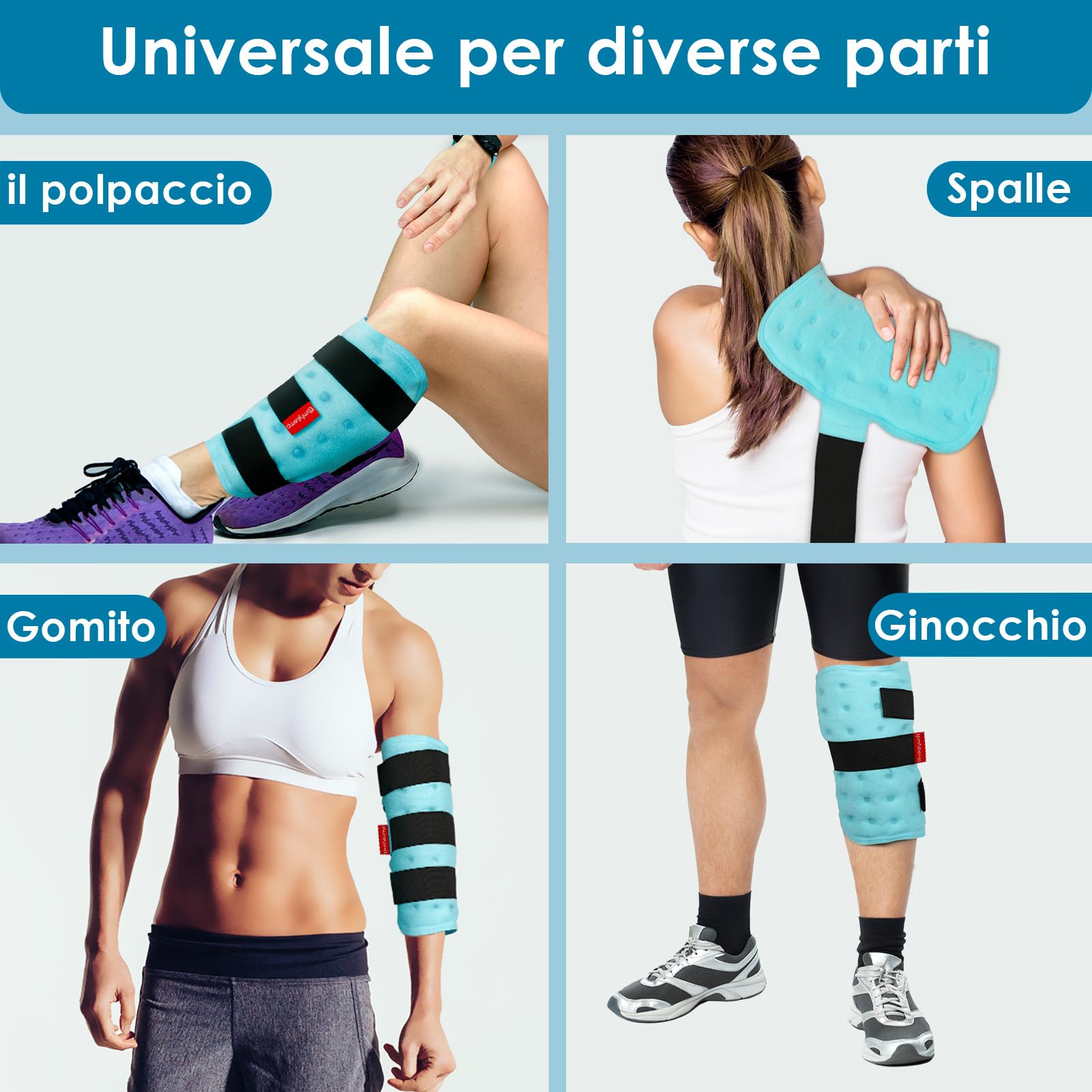 Comfytemp 2 Unità Impacchi di Ghiaccio Riutilizzabili per Polpacci, Ginocchia, Gambe, Braccia, Spalle, Collo e Gomiti, Impacchi Freddi e Caldi per Alleviare Dolori, Gonfiori e Tendiniti 30 x 30cm
