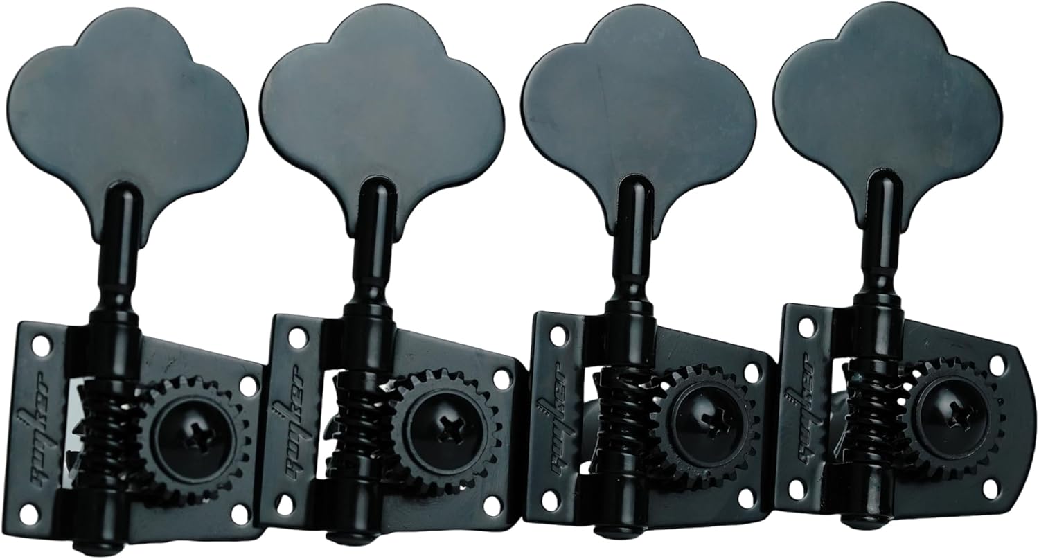 Guyker Bass Machine Head (4 for Right) - 1:21 Ratio Gear Open Frame Tuners Tuning Key Pegs Replacement for Electric Jazz Guitar Bass or Precision Instruments, Black