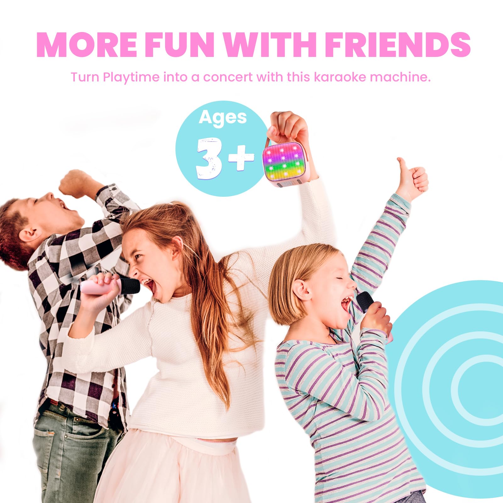Ulepszony ekspres do karaoke 2 mikrofony dla dzieci dla dziewczynek: Wowstar Kids Karaoke Machines z mini mikrofonami karaoke - przenośny głośnik Bluetooth dla dzieci - zabawki prezenty dla chłopca