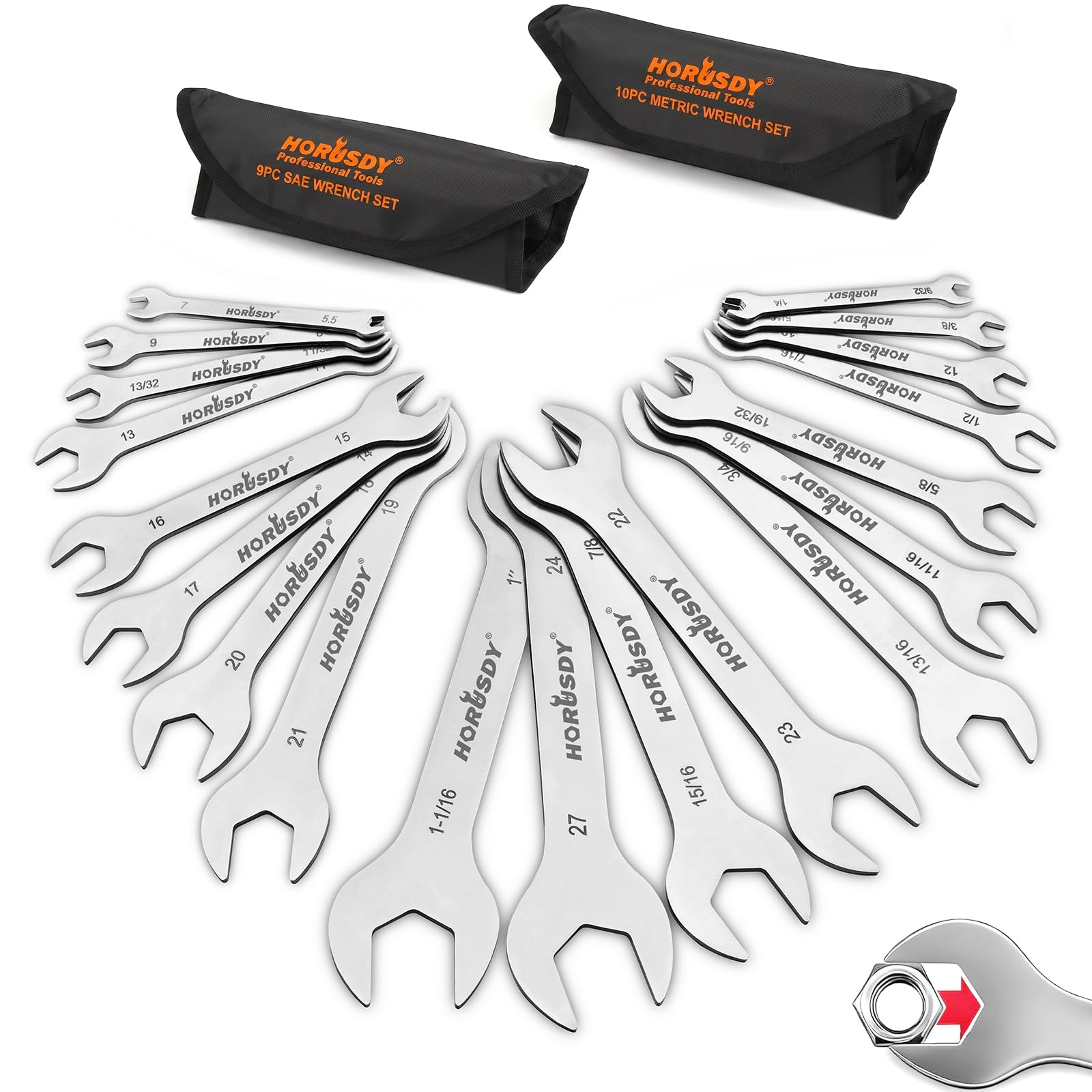HORUSDY Thin Open End Wrench Set | Bike Wrench Set with Rolling