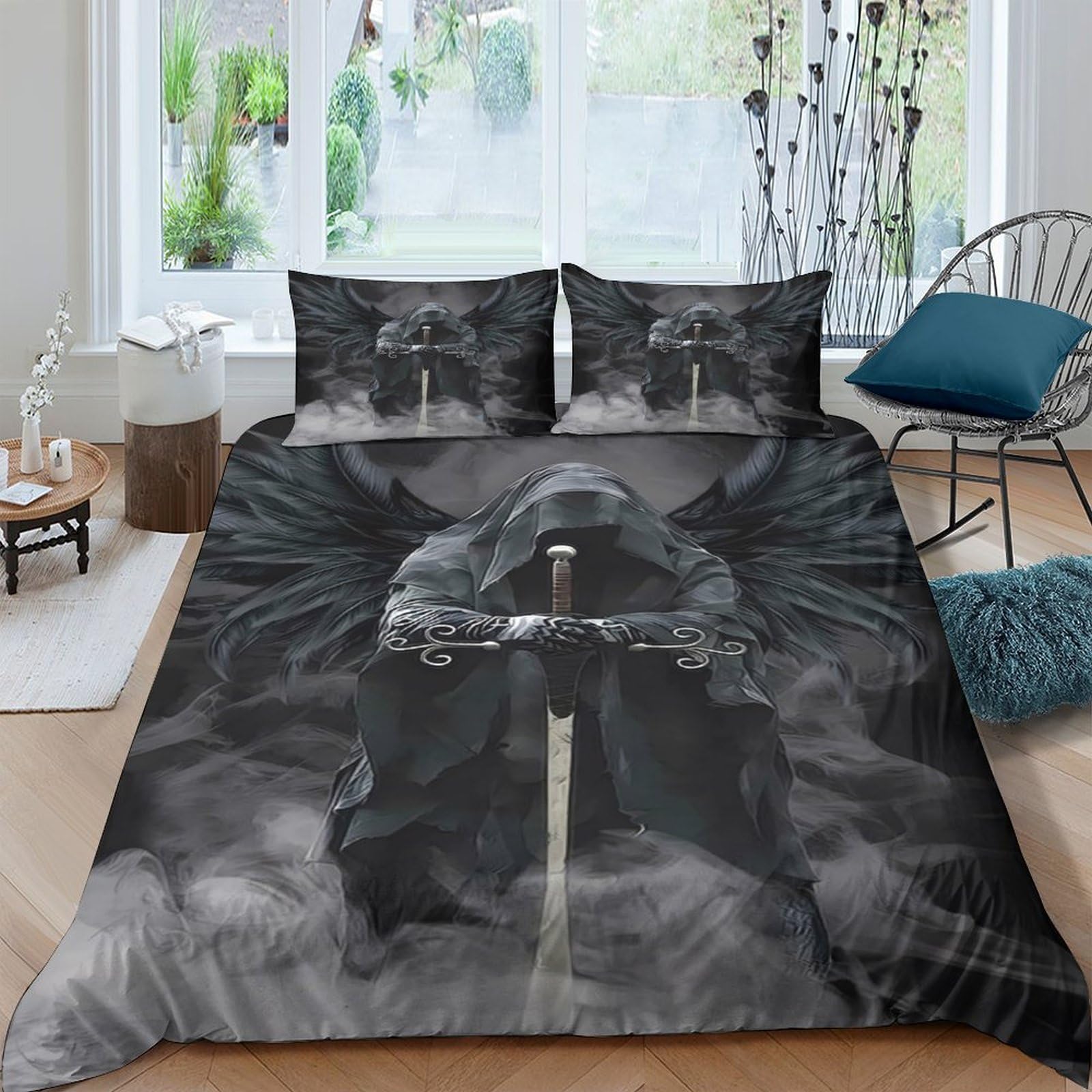 GPLZQXKJNH 3D Printed Dark Knight Duvet Cover Microfiber Soft Breathable Grim Reaper Bedding Set with 2 Pillowcases for Bedroom Decor Single（135x200cm）