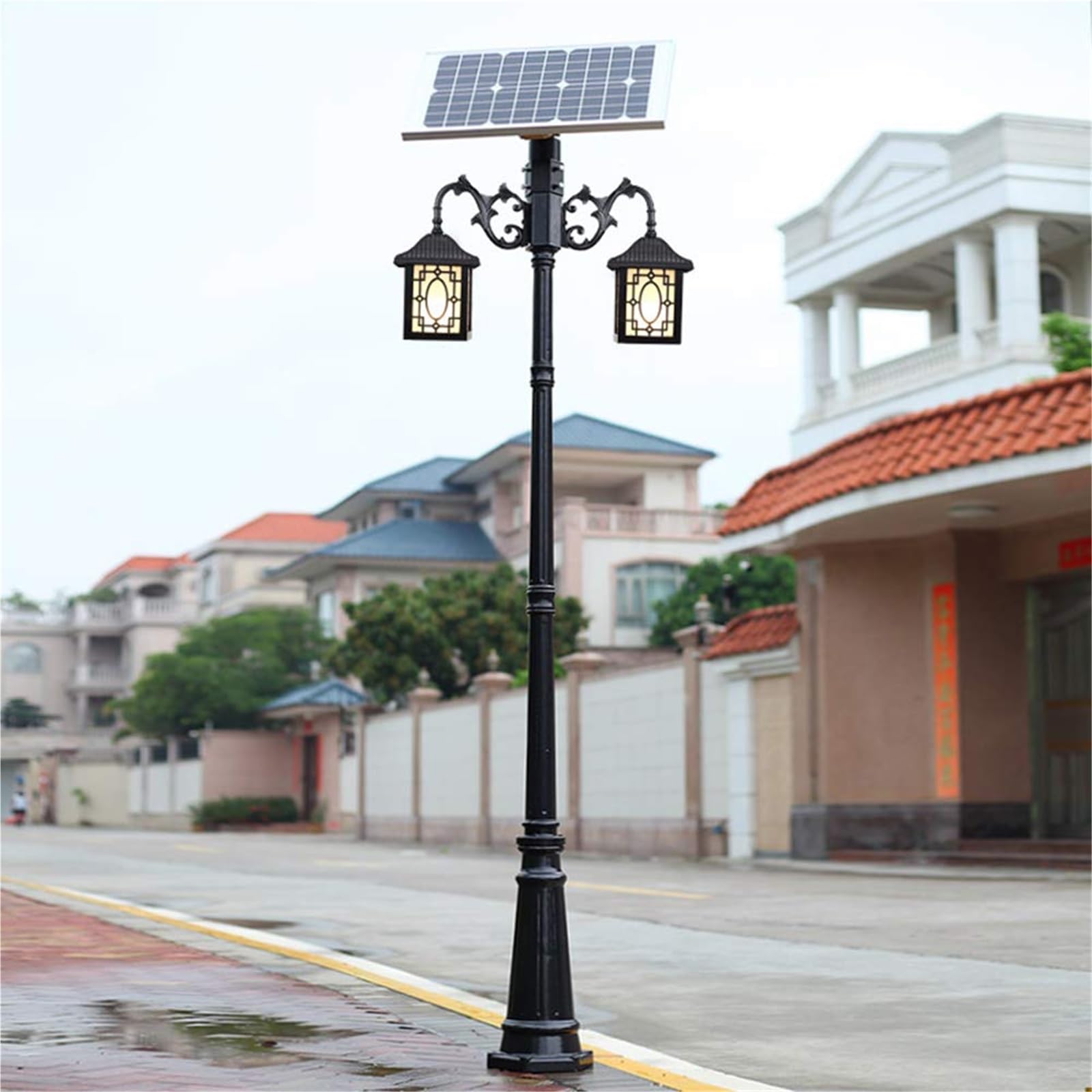QUSYZD Solar Post Lights Lamp Post Lights Outdoor Solar High Pole Street Light Landscape Courtyard Led Super Bright Outdoor Waterproof Post Light European Retro Villa Street,Noir-250CM