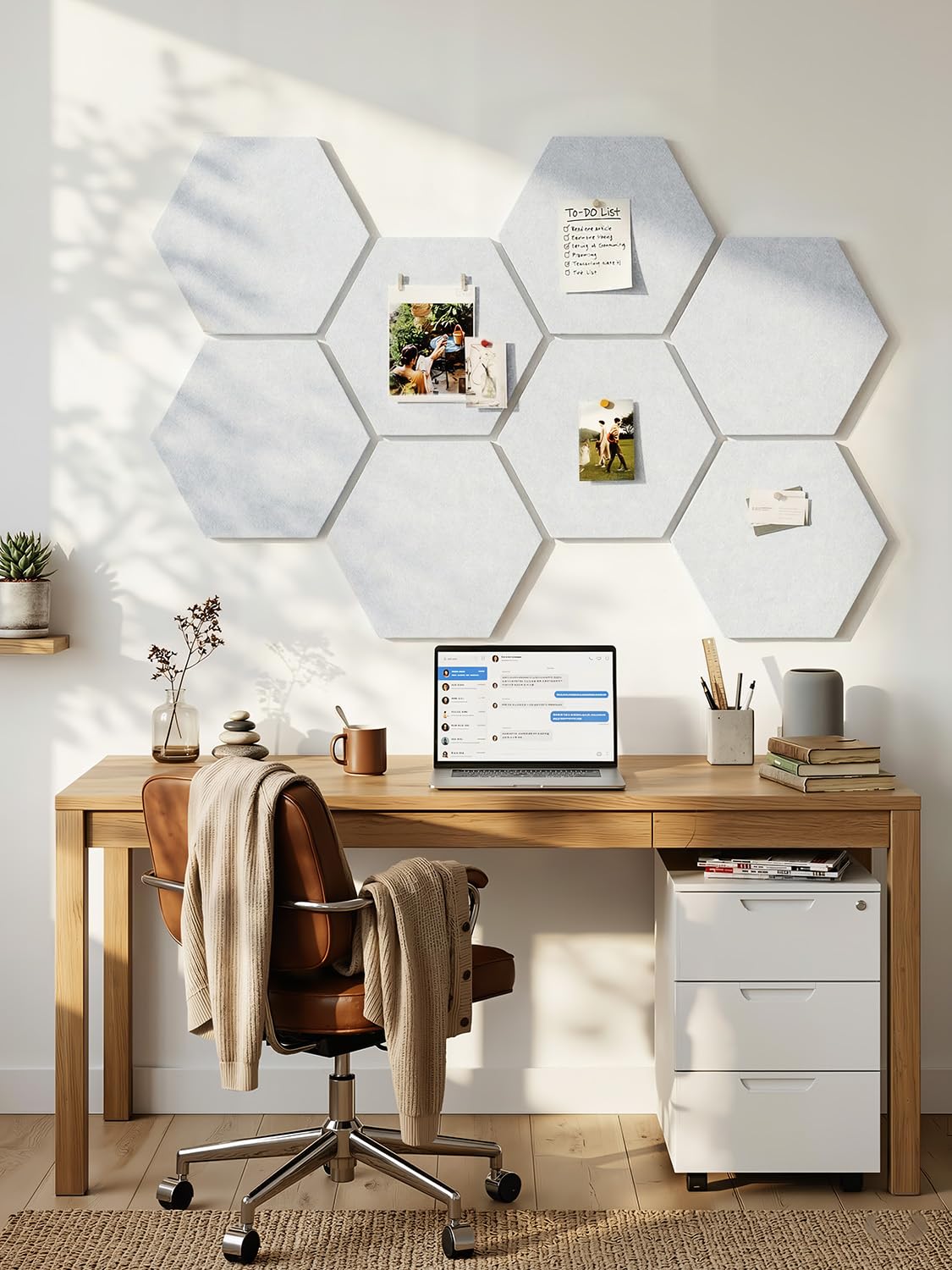 Grand Tableau Hexagonal en Liège 30x26 cm, 8 Pièces Tableau d'Affichage en Feutre avec 30 Punaise, Panneau Liege Mural pour Bureau, Maison