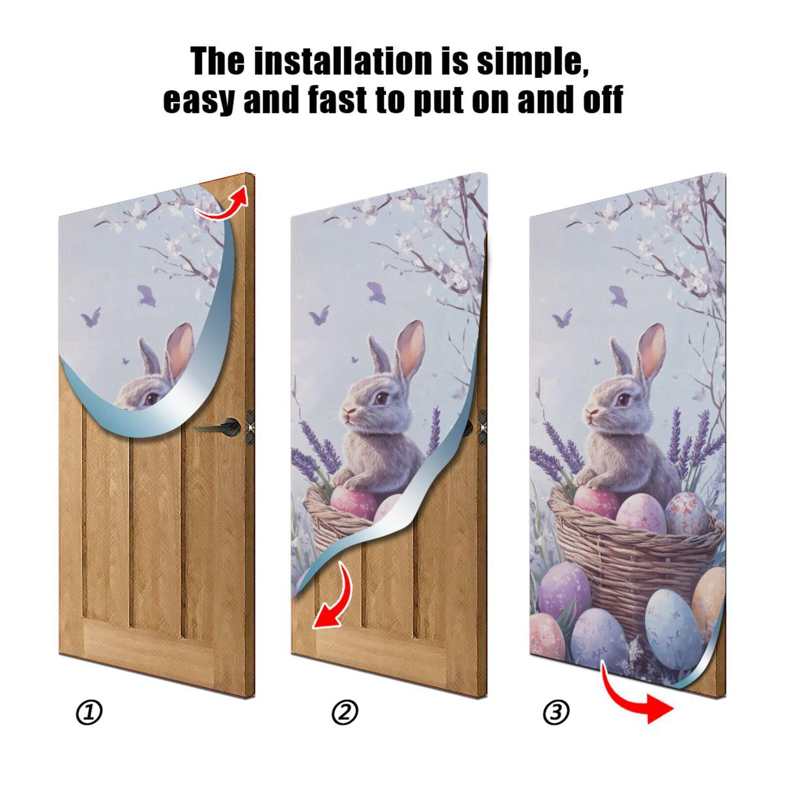 FLildon Lavender Bunny Easter Eggs Door Cover Decoration, Party Accessory Porch Decor for Festive Ornament Room Door Covers 32 x 79 Inch