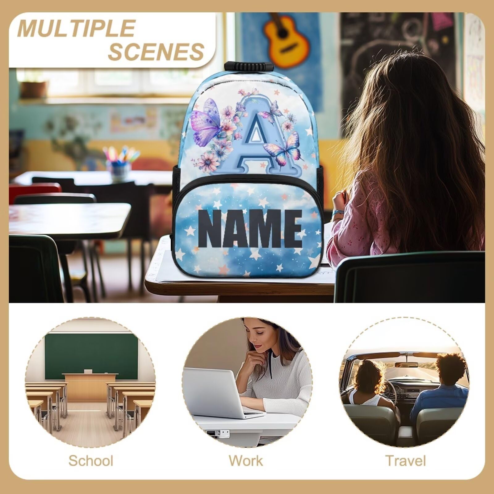 COEQINE Mochila con inicial para niñas pequeñas, mochila con nombre personalizado para niños de 4 a 6 años, preescolar, jardín de infantes, escuela primaria