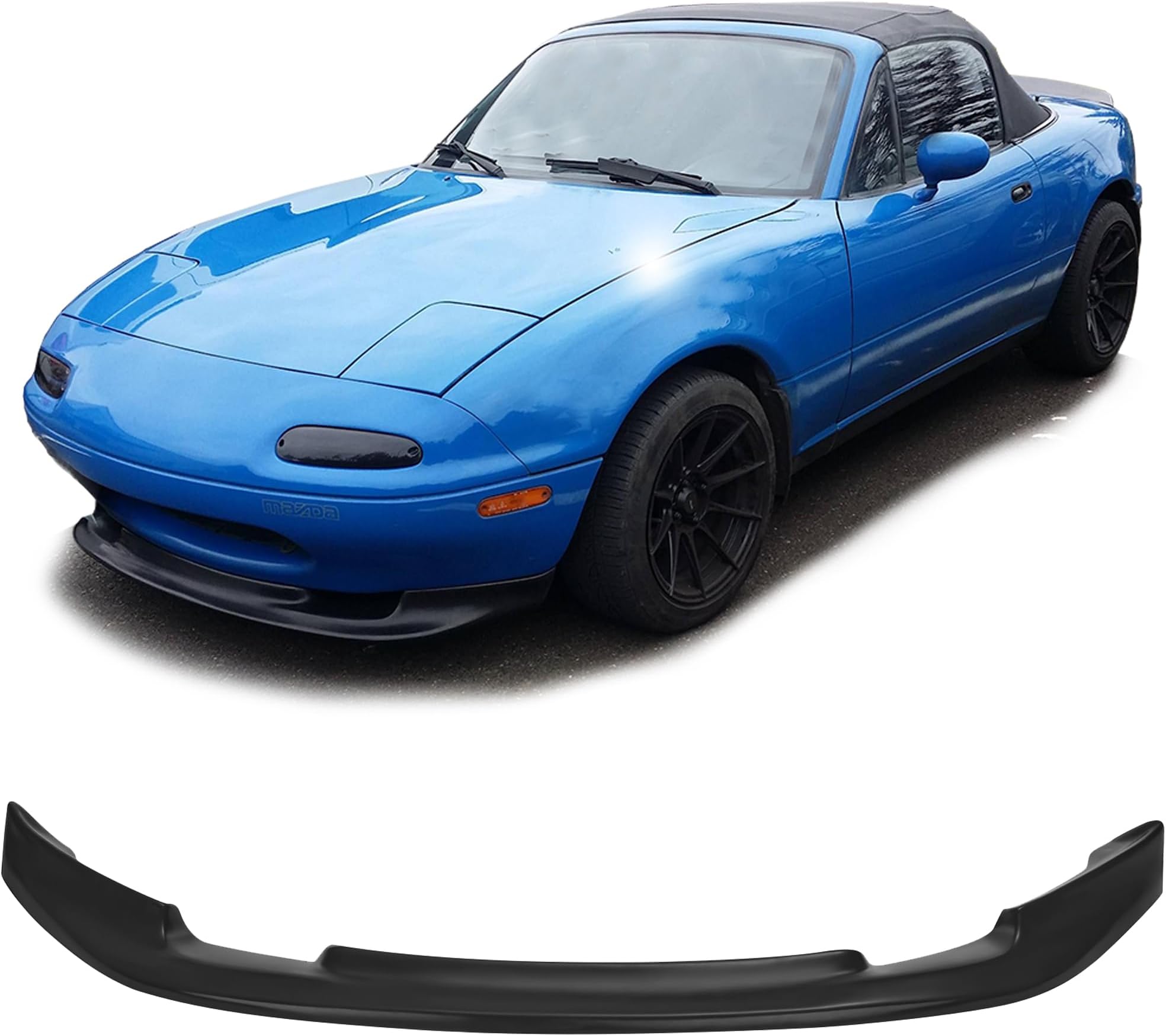 Compatible with/Replacement for Front Bumper Lip, GV Style PU Front Lip Spoiler Black, Fits 1990 1991 1992 1993 1994 1995 1996 1997 Mazda Miata MX-5 (NA) 2-Door Convertible