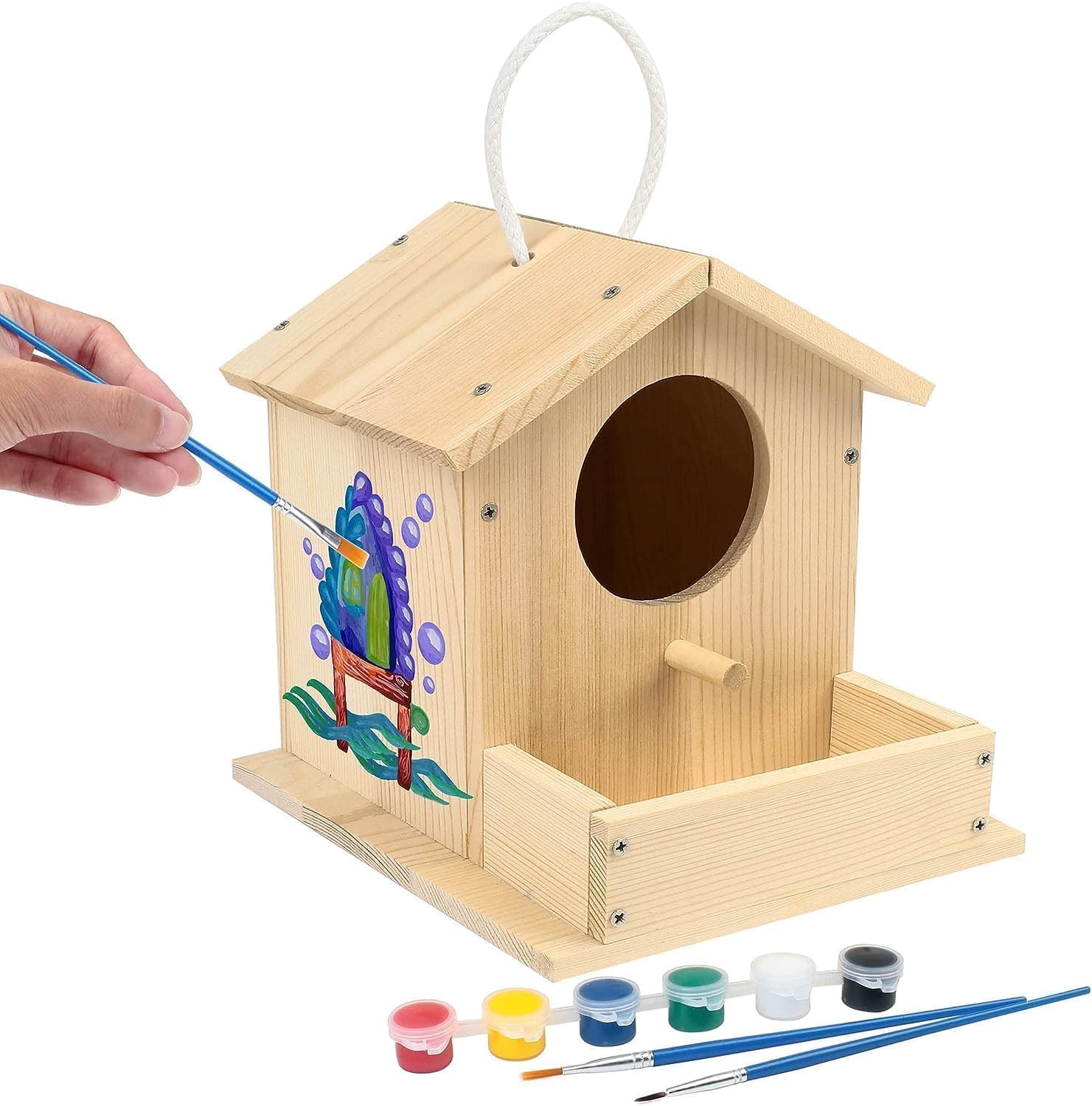 LotFancy Kit Casetta per Uccelli Fai da Te in Legno, Casetta Uccellini Da Esterno, da Colorare e Personalizzare, Artigianato Cassetta per Uccelli Regalo per Bambini