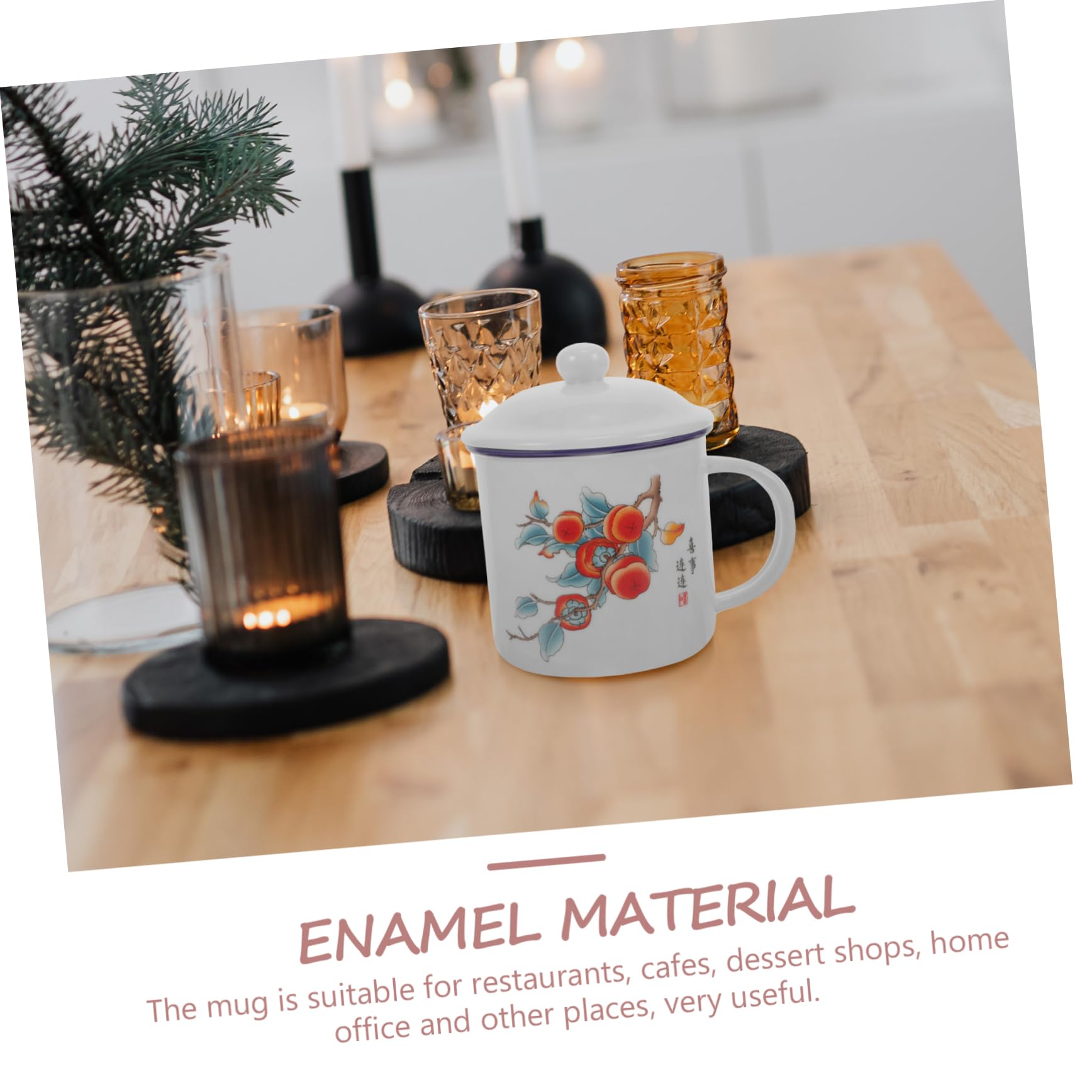 Retro Emaillebecher mit Deckel, Tragbarer Teebecher für Outdoor Aktivitäten | Emaille, Vielseitig und Leicht zu Reinigen, Vintage Stil, für Dessertläden Geeignet