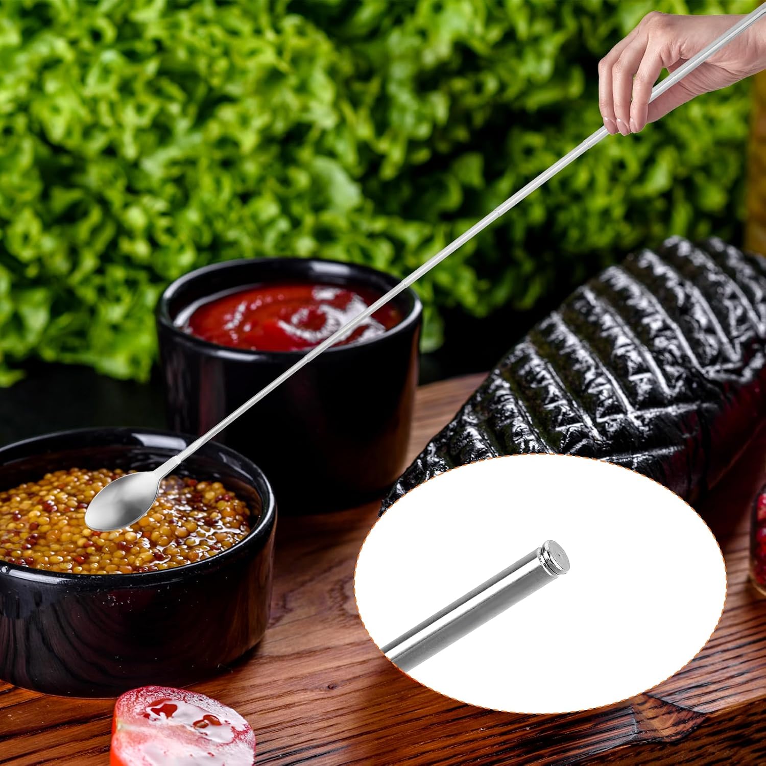 Salbsever Telescopic Spoon - Extending 2063cm/ 824.8in, Stainless Steel Barbecue & Camping Spoon