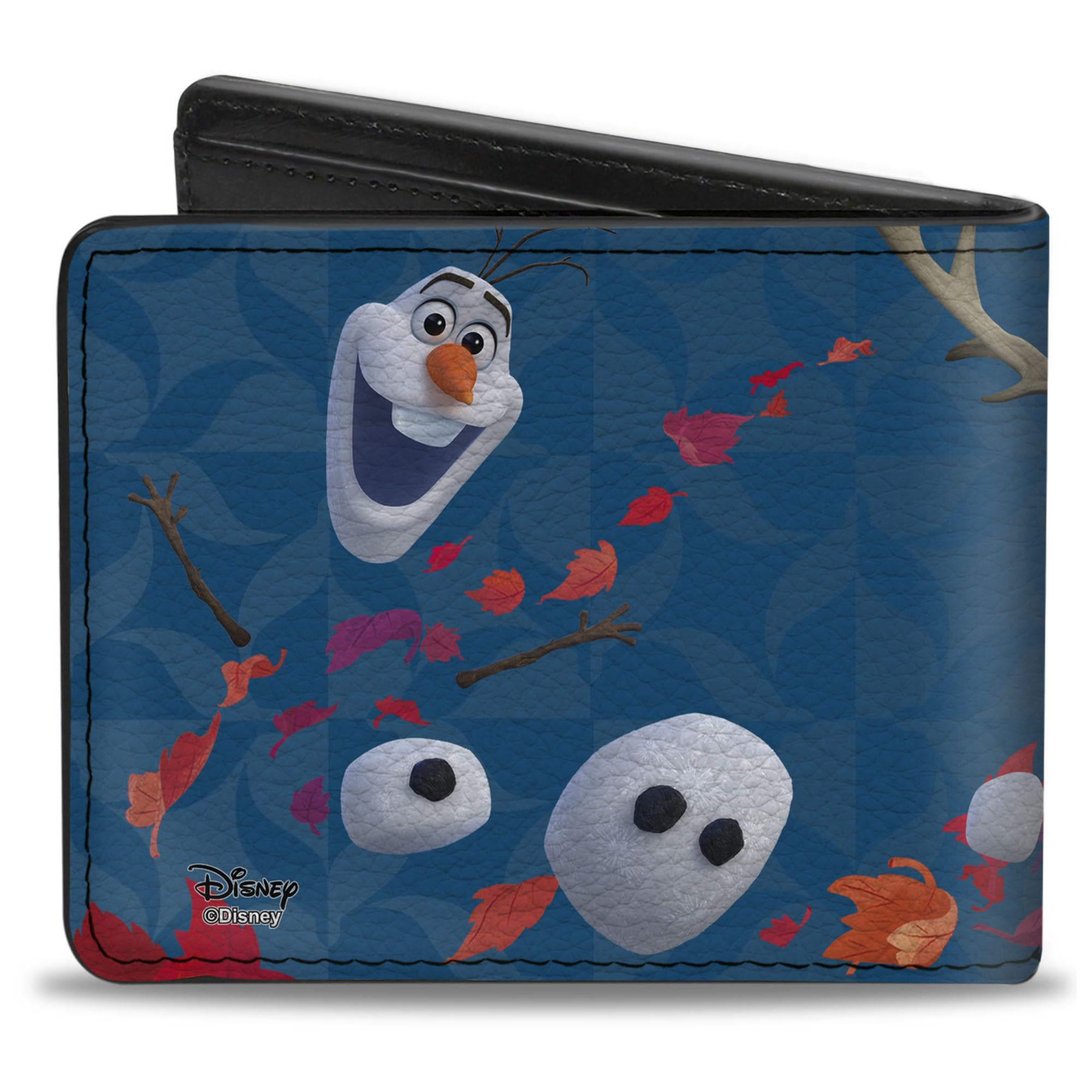 Buckle-Down Men's Disney Wallet, Bifold, Frozen 2 Sven Olaf Parts Swirling Leaves Blues Multi Color, Vegan Leather, 4.0