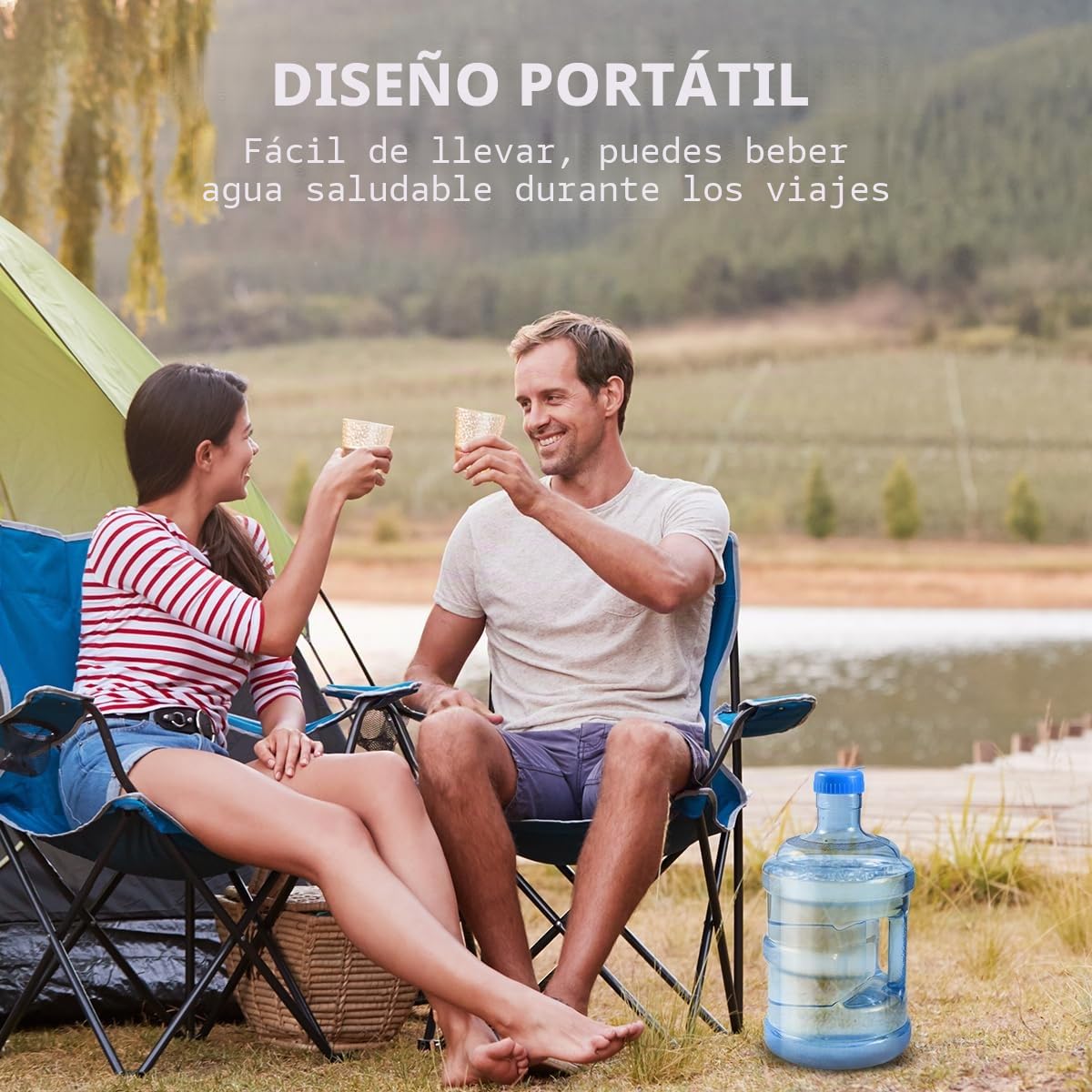 CLISPEED Botella de agua de 5 galones con tapa rosca, plástico grado alimenticio, botella agua mineral, contenedor fácil agarre, asa transporte para viajes al aire,