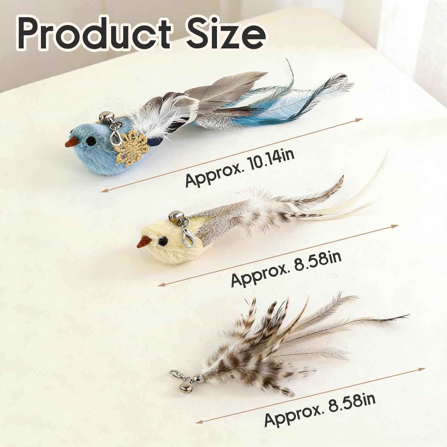 FuninCrea 3 PCS Realistic Cat Bird Toy Refills & Cat Feather Toy Refill, Cat Wand Attachments with Mini Suction Cup & String, Self Play Door Hanging Cat Toy for Bored Indoor Cats (Set A) image 2