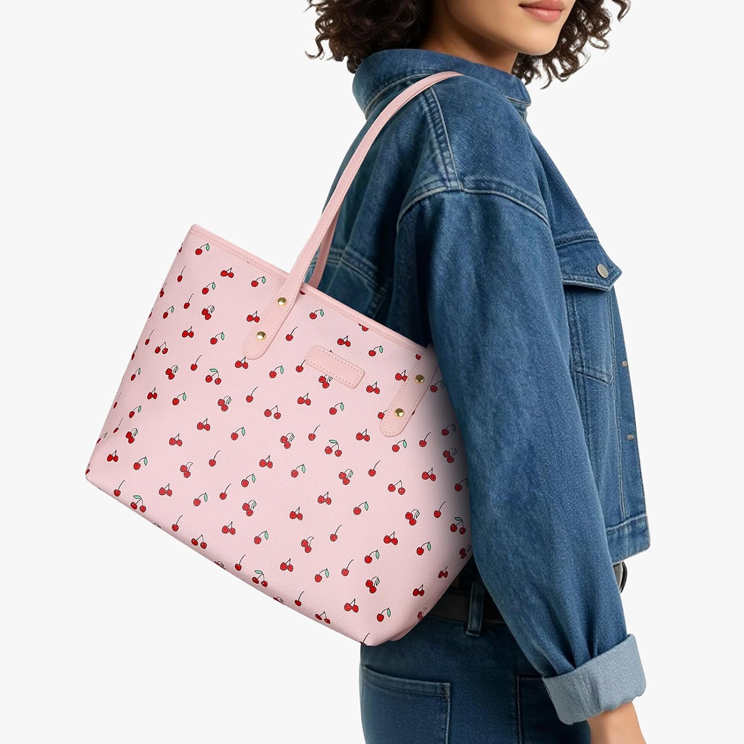 Coquette Bow Cherry Tote Bag For Women Cute Bow Cherry Print Medium Top Handle Handbag Pu Leather Shoulder Bag - Image 3