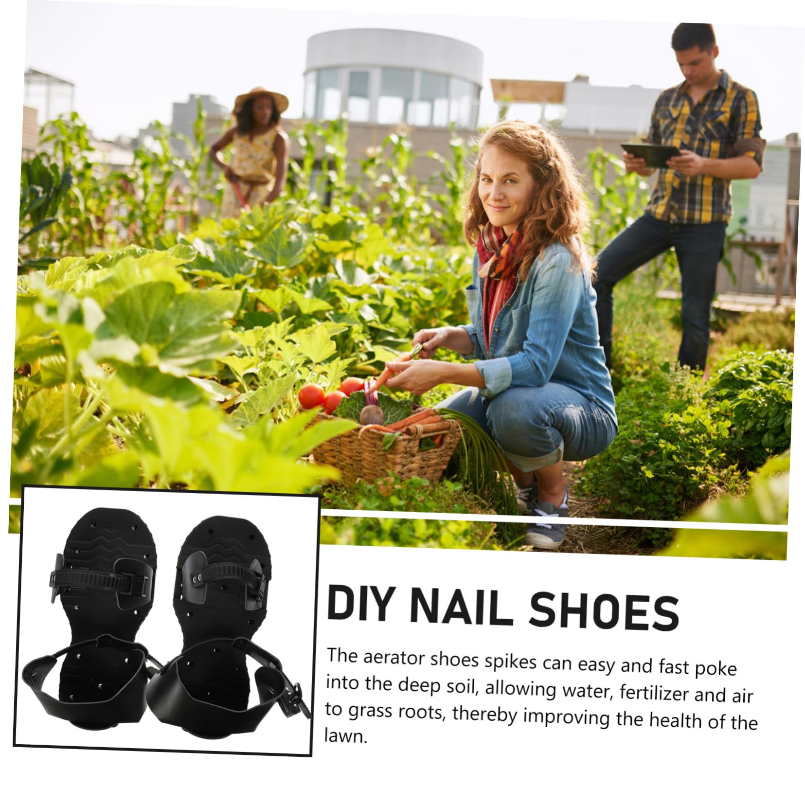 Chaussures Aérateur de Pelouse à Pointes Réglables pour Jardinage Semelle Renforcée et Bande Ajustable Unisexe pour Gazon
