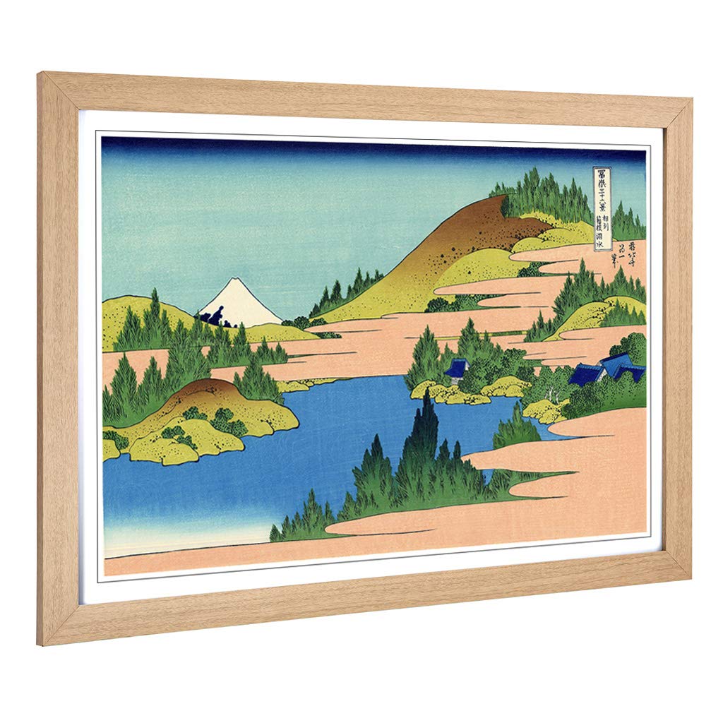 Big Box Art Framed Print of Hokusai Japanese Oriental Lake of Hakone Design | Wall Art Picture | Home Decor for Kitchen, Living Room, Bedroom, Hallway, Oak, A2 / 24.5x18 Inch / 62x45cm