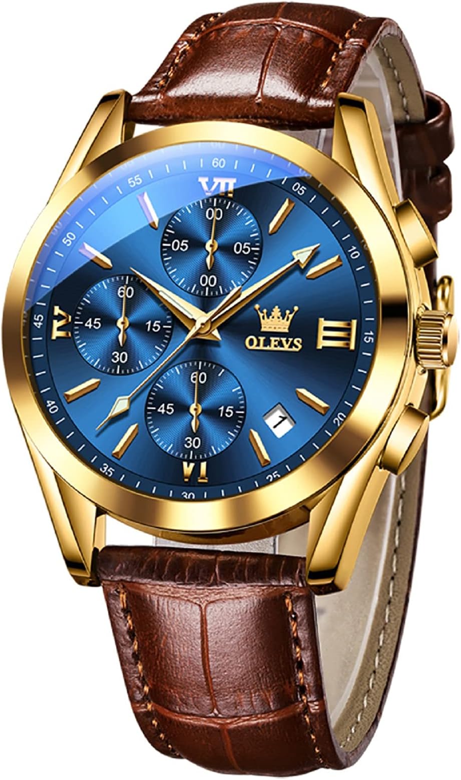 – Mens Wrist Watches, Analog Quartz Business Stainless Steel Waterproof Luminous Watches Luxury Casual Classic Glamour Big Diamond Dial Date Multi-Function Chronograph Watches for Men (2872Blue),