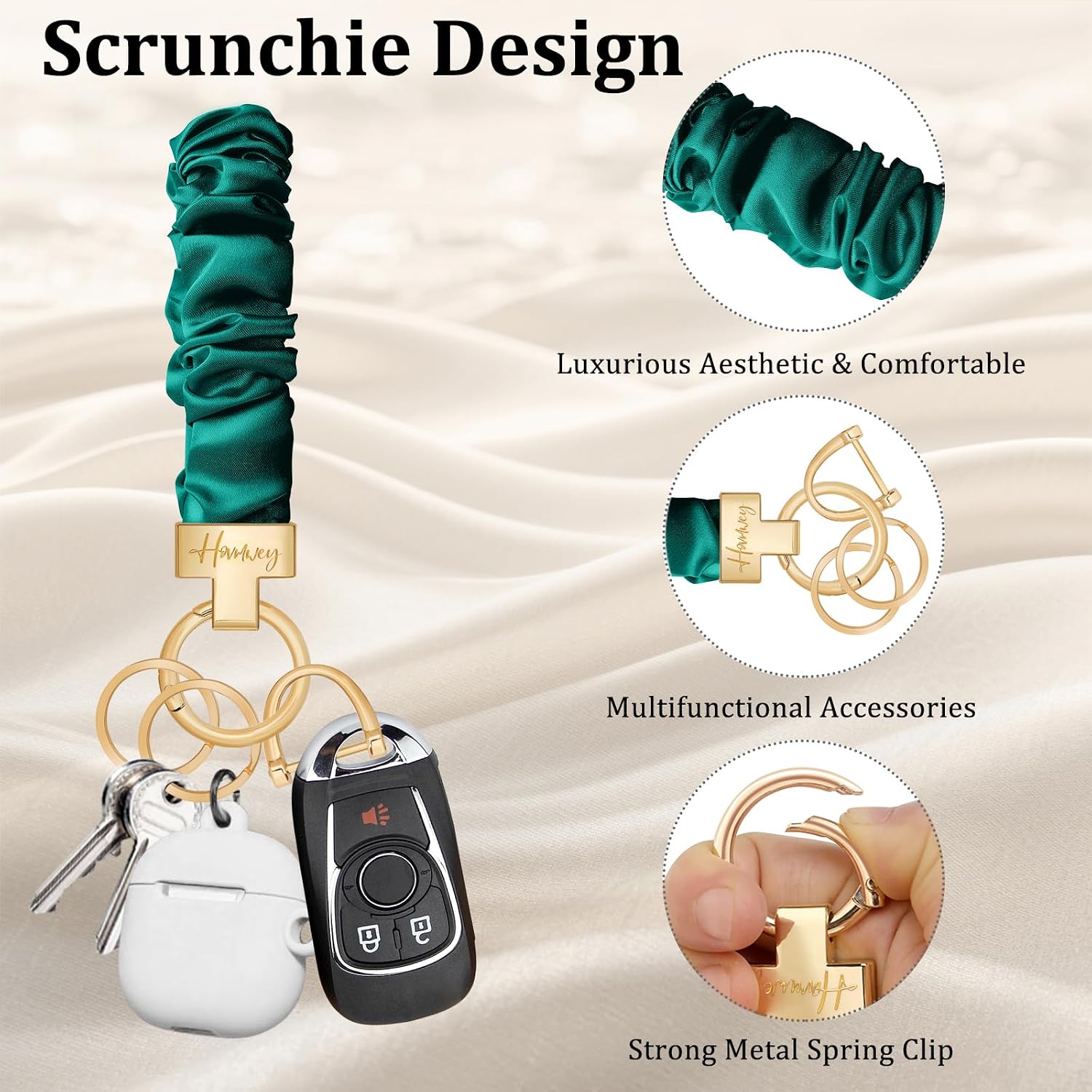 Hovmwey Stretchy Scrunchie Keychain Wristlet, Cute Key Chain Wrist Lanyard Strap for Women Men Car Keys ID Badges Wallet image 5