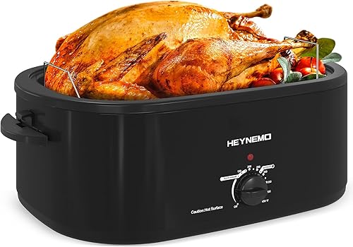 Horno tostador de 18 cuartos de galón con tapa de autohilvanado, horno eléctrico de pavo de acero inoxidable de 1450W con asas de tacto frío, Negro