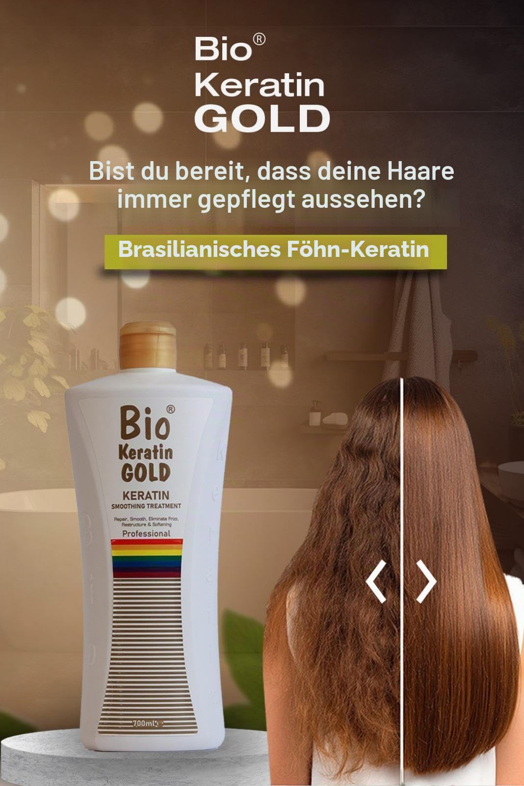 Bio-Keratin Gold 700 ml Keratin Gold Haarpflegeprodukt – für Glanz und Stärke