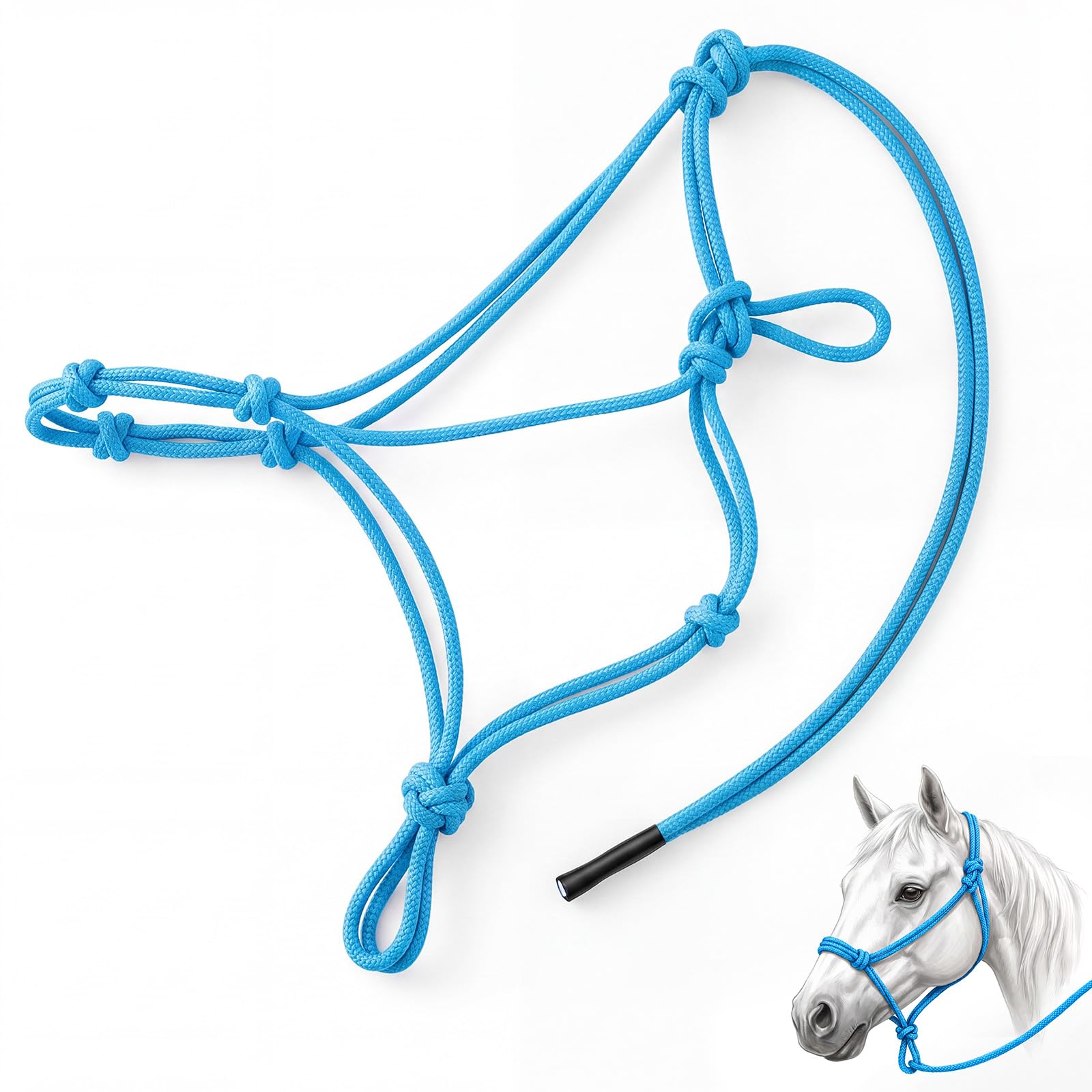 Abbylike 4‑Knot Rope Training Halter for Horses Ponies Foals 1/4" Navy | Adjustable Groun…