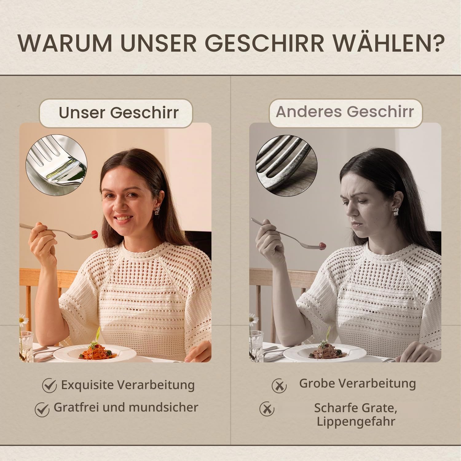 HIKAA Besteck Set 6 Personen, 30-Teiliges 18/10 Edelstahl-Besteckset
