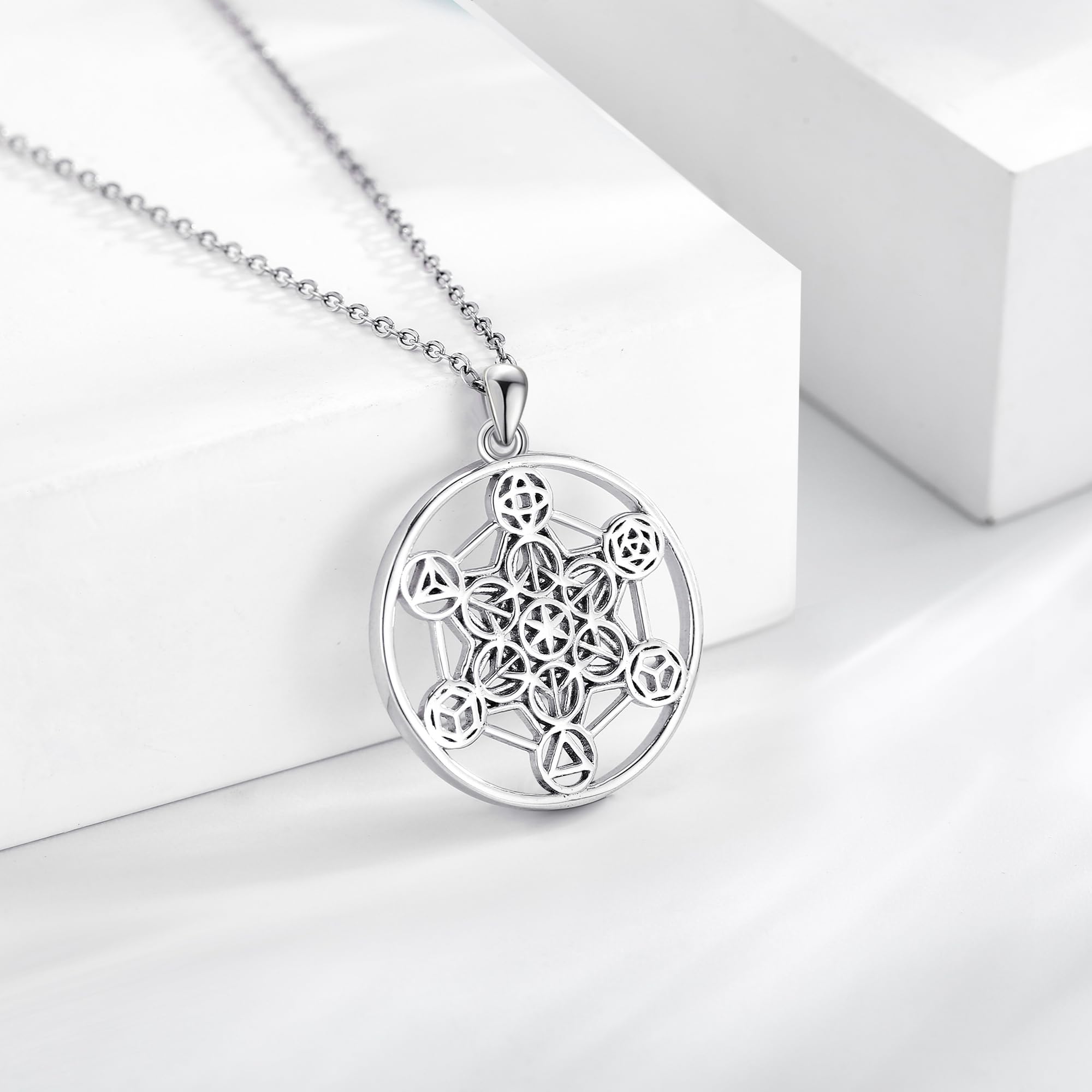 DAYLINLOVE Metatron Collier en argent sterling 925 avec pendentif cube métatron - Bijoux géométriques pour femmes et hommes - Cadeaux de Noël, Sterling Silber, Argent sterling, Pas de gemme