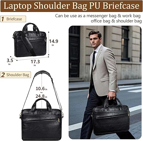 Miniatura 59 de Bolsa de mensajero para hombre de 17.3 pulgadas de lona/cuero para portátil, mochila para hombre, maletín para computadora, bolsa de hombro Marrón