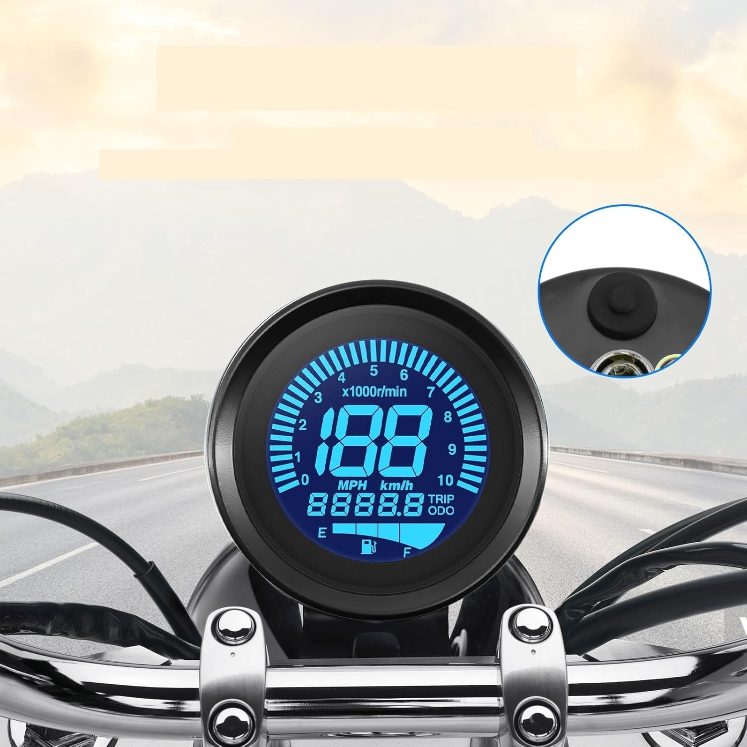 Motorcycle Odometer Gauge 0-10000R/min Motorcycle Instrument Digital Tachometer Scooter ATV Meter Retro Odometer 7 Color Universal Fuel Meter 12V