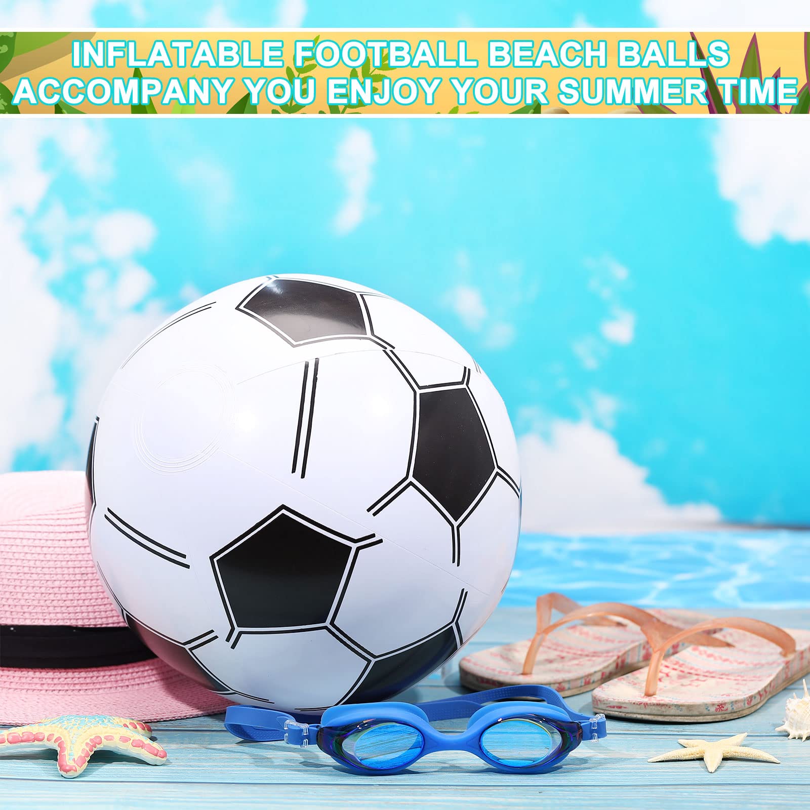 24 pelotas de playa inflables de fútbol de 16 pulgadas, bolas de playa inflables a granel, regalos de fiesta temática de piscina, juguete flotante para fiesta de cumpleaños, suministros de 4