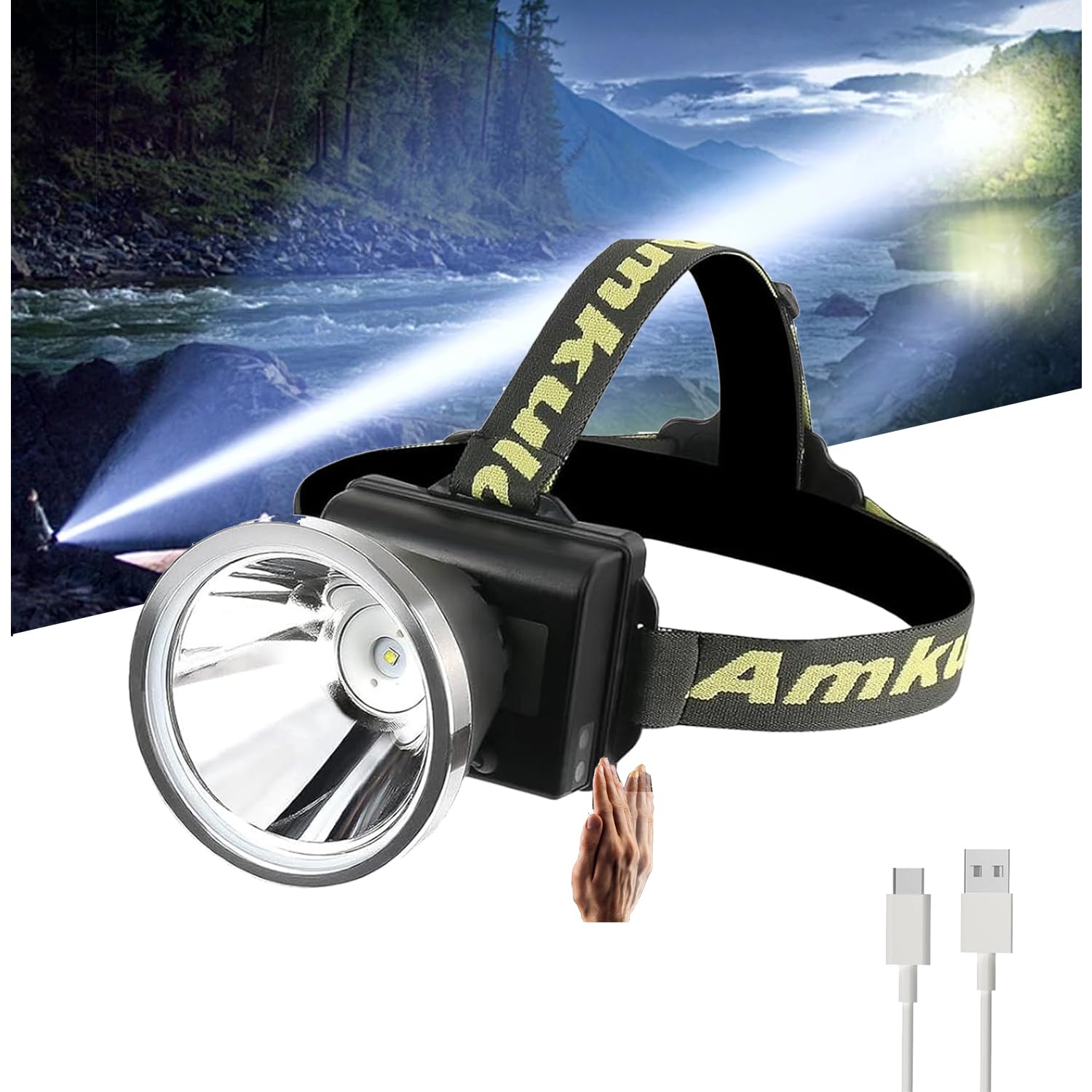 Faro LED súper brillante recargable para adultos, 3 modos de iluminación, reflector de alto lumen para trabajar al aire libre, caza, camping, pesca