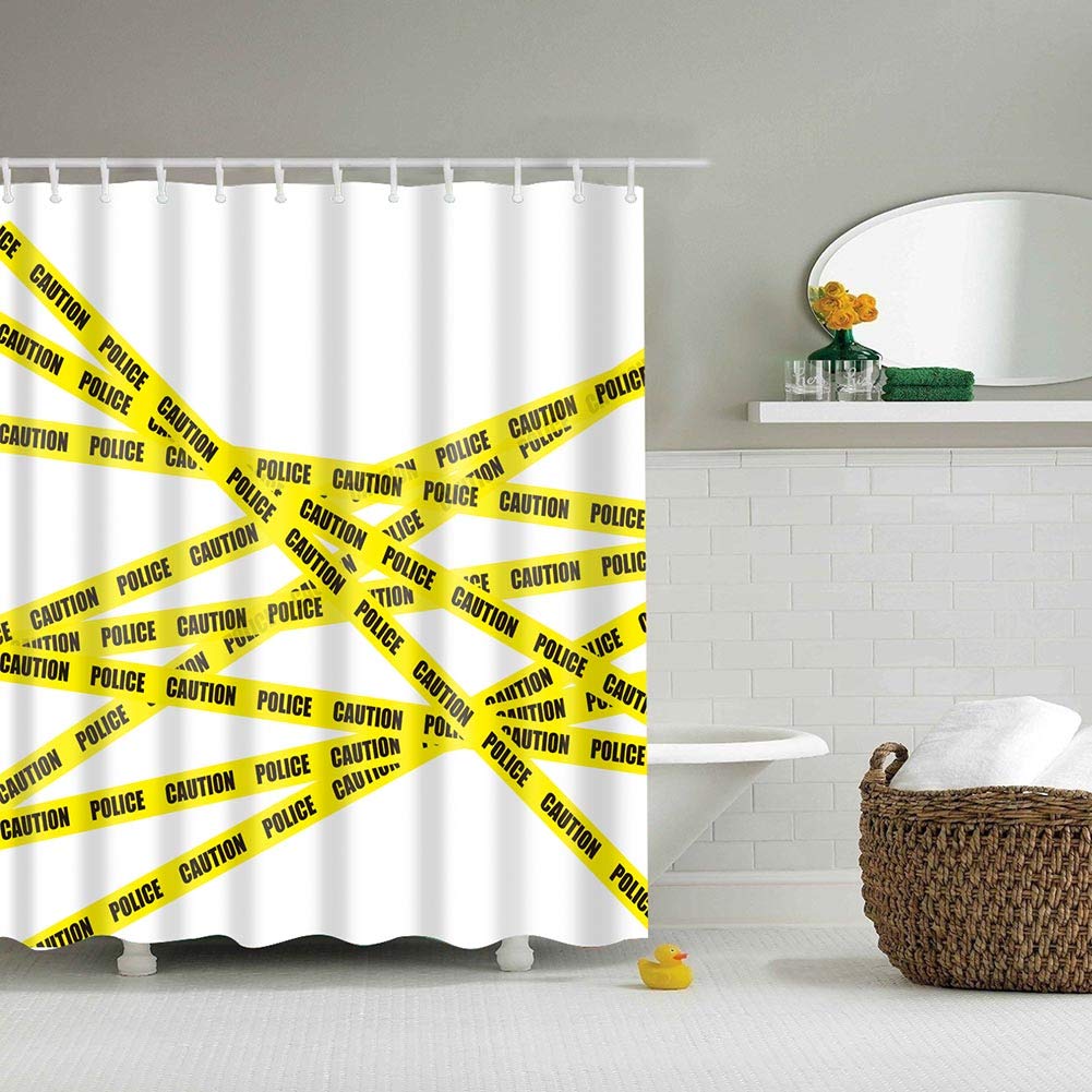 BOYOUTH Yellow Police Caution Tape Pattern Digital Print Shower Curtains for Bathroom Decor,Polyester Waterproof Fabric Bath Curtain with 12 Hooks,70x70 Inches,Multicolor — image 1