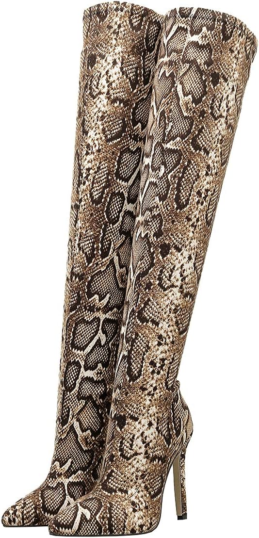 Trendenzy Womens Thigh High Pointed Toe Boots Over Knee High Heel Stiletto Boots
