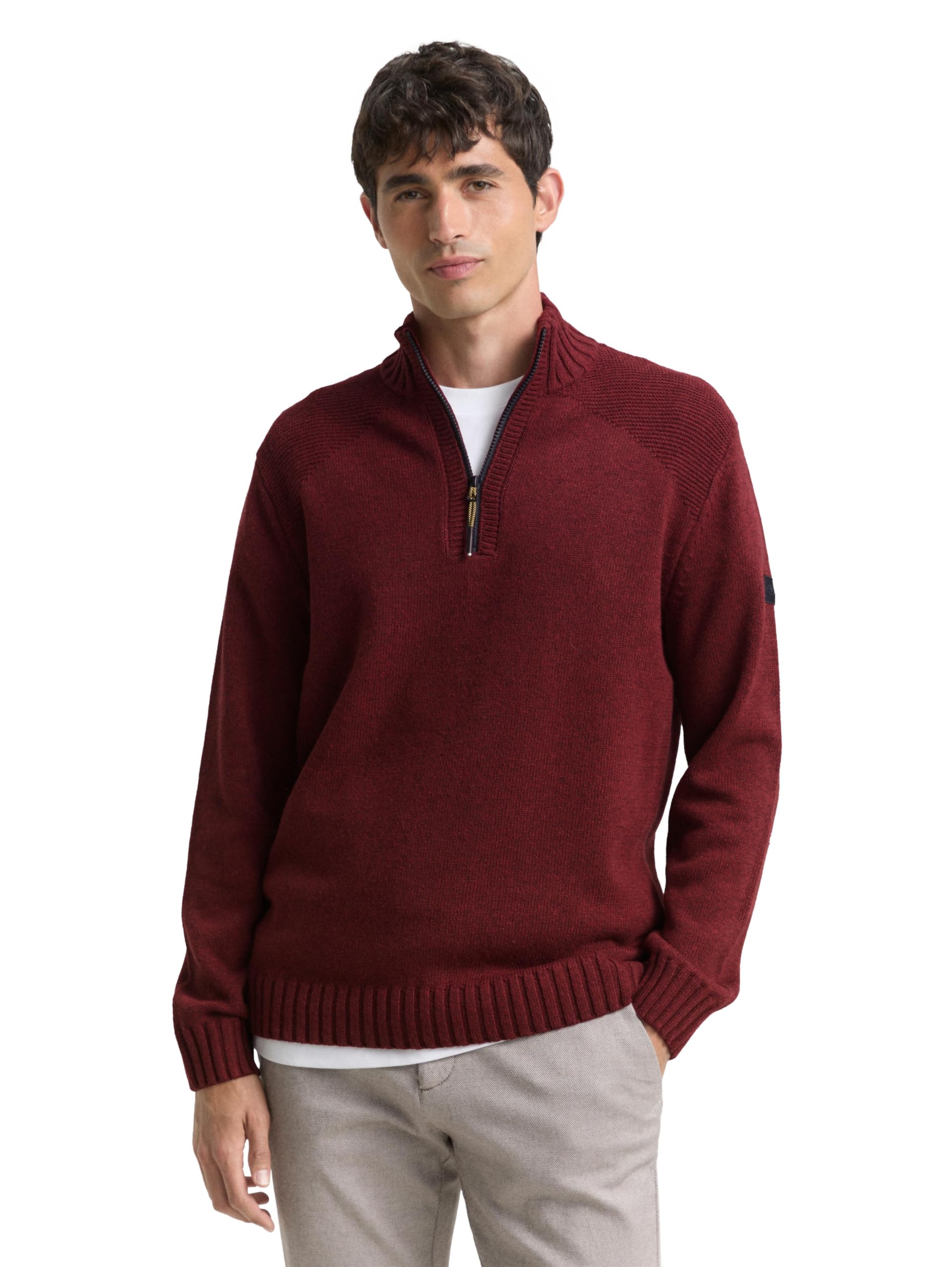 TOM TAILOR Herren 1048768 Troyer Strickpullover mit RIPP-Details