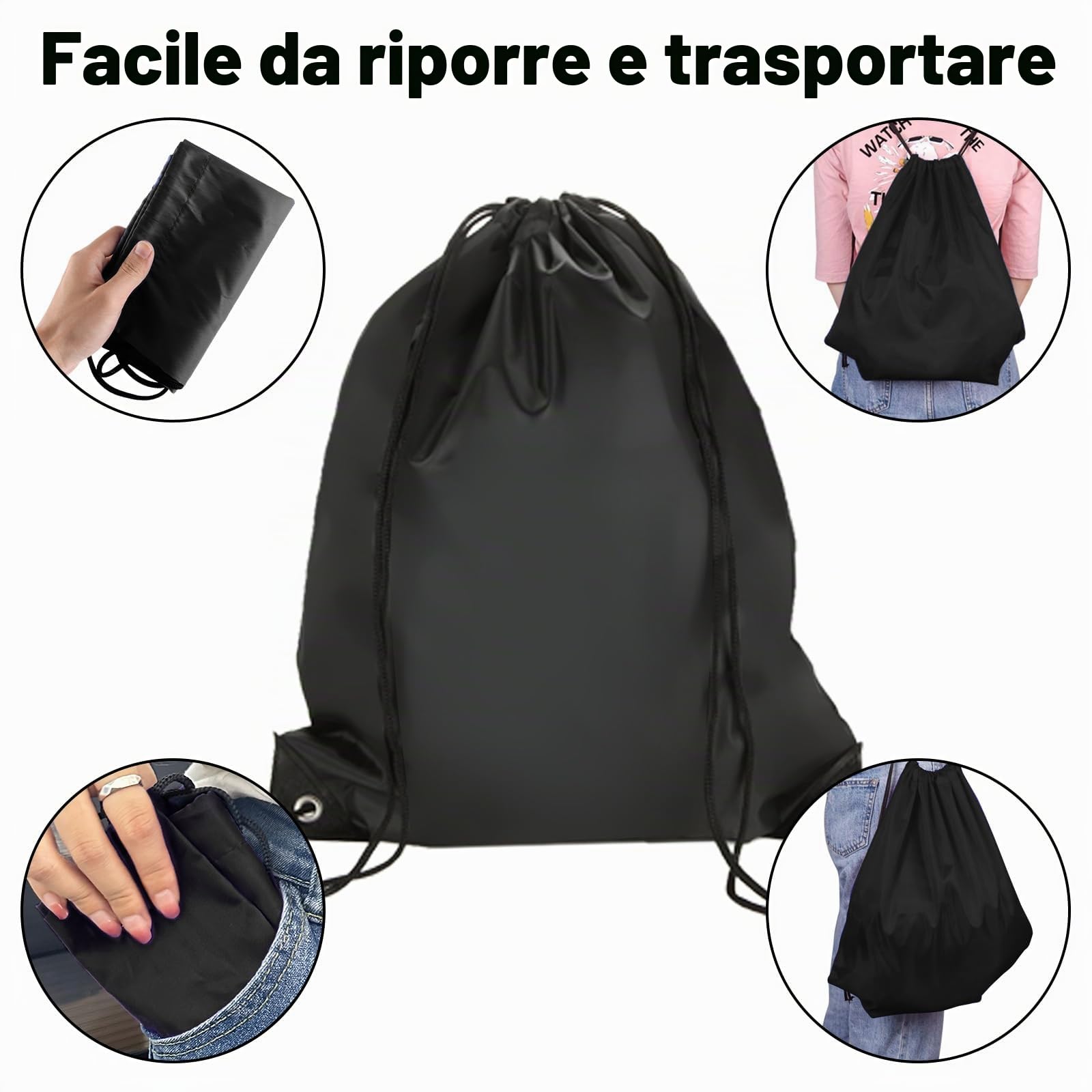 DAJAVE 40 sacchetti da palestra neri con coulisse, in PE, con coulisse, impermeabili, per sport, scuola, palestra, viaggi, nuoto, spiaggia