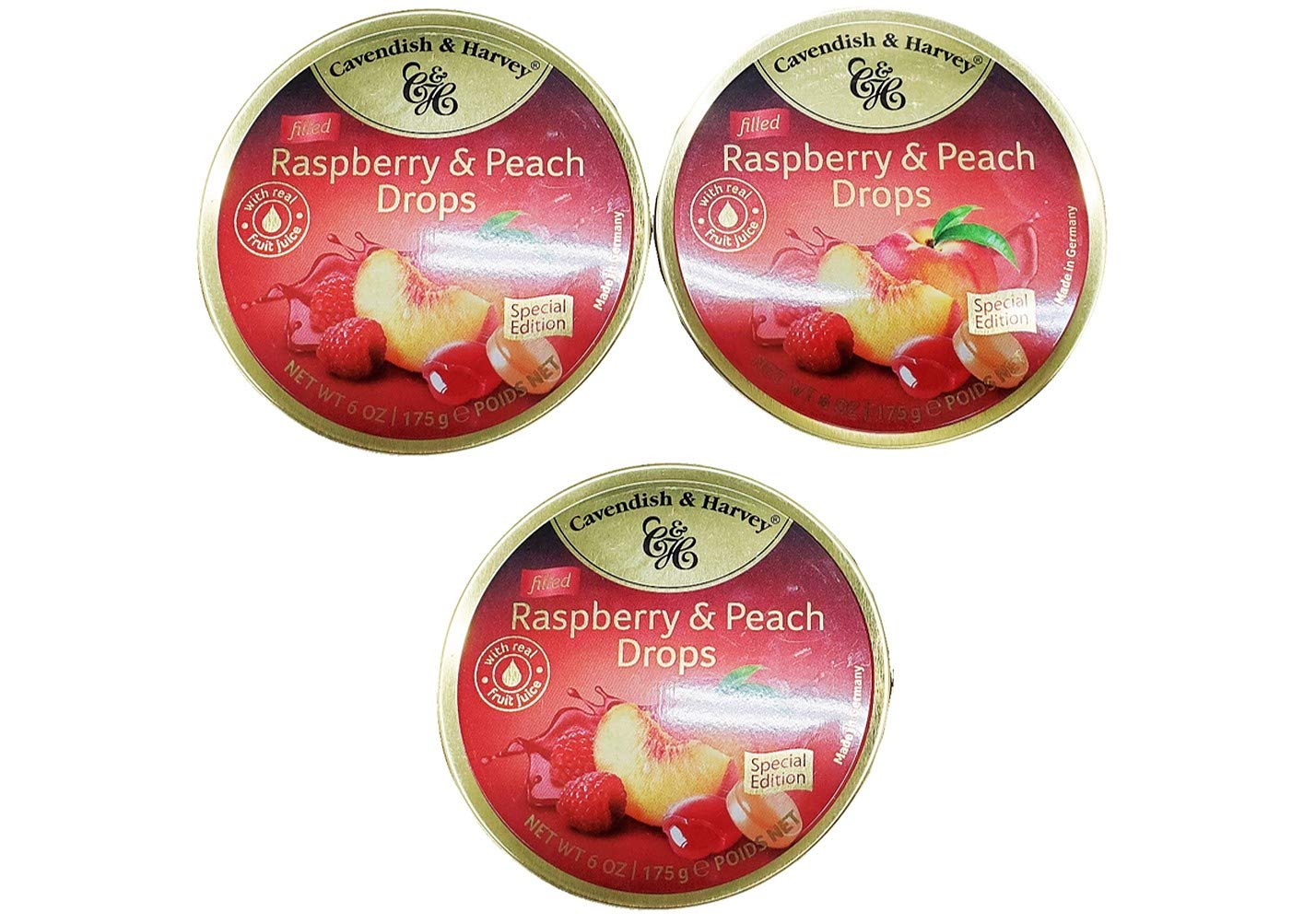 Cavendish & Harvey Raspberry & Peach Drops 175g, 3 Pack
