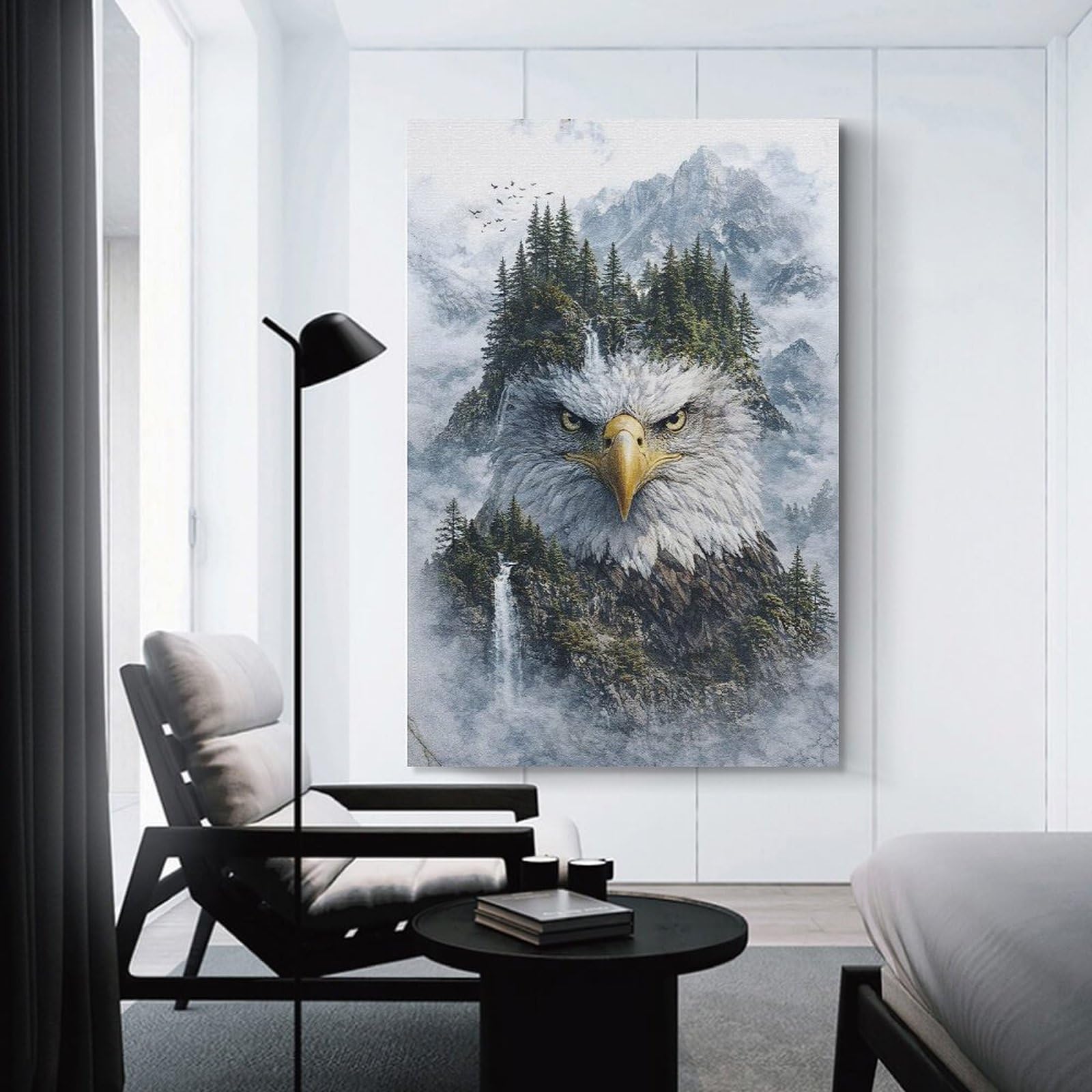 Junmoney Majestic Eagle Mountain Room Decor Wall Art, 24x36inch(60x90cm), for Office, Study Or Home Workspace, Decorative Artwork for Productive Spaces