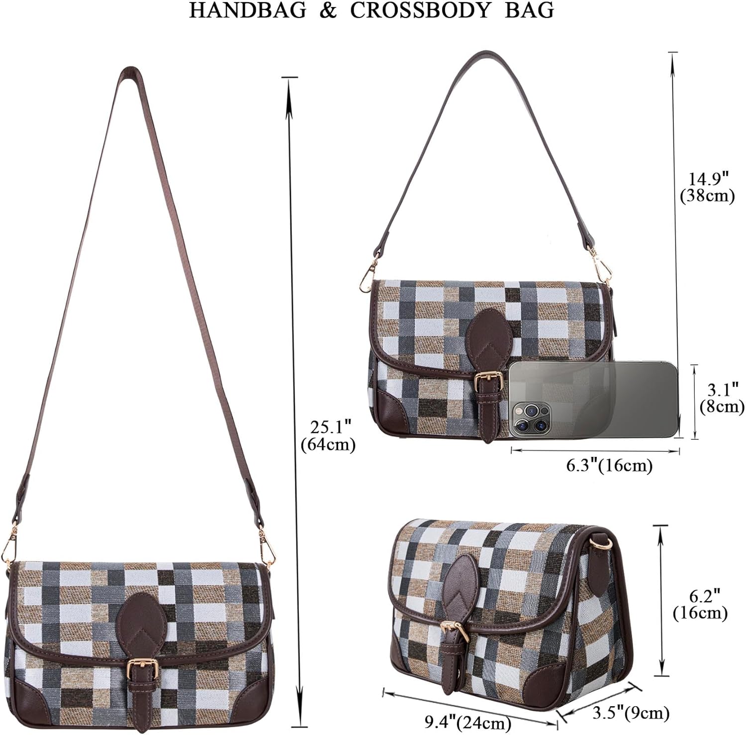 Crossbody Bags for Women Satchel Bags Zipper Closure Patchwork Handbags with 2 Removable Straps