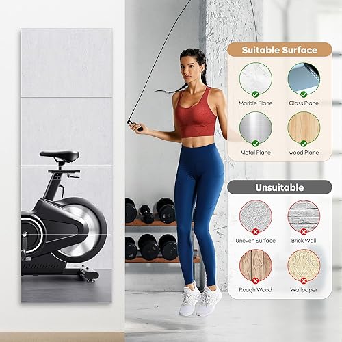 Miniatura 5 de 4 azulejos de espejo de longitud completa de 12 x 12 pulgadas, espejos de plástico acrílico para montar en la pared, para gimnasio en casa, cuerpo