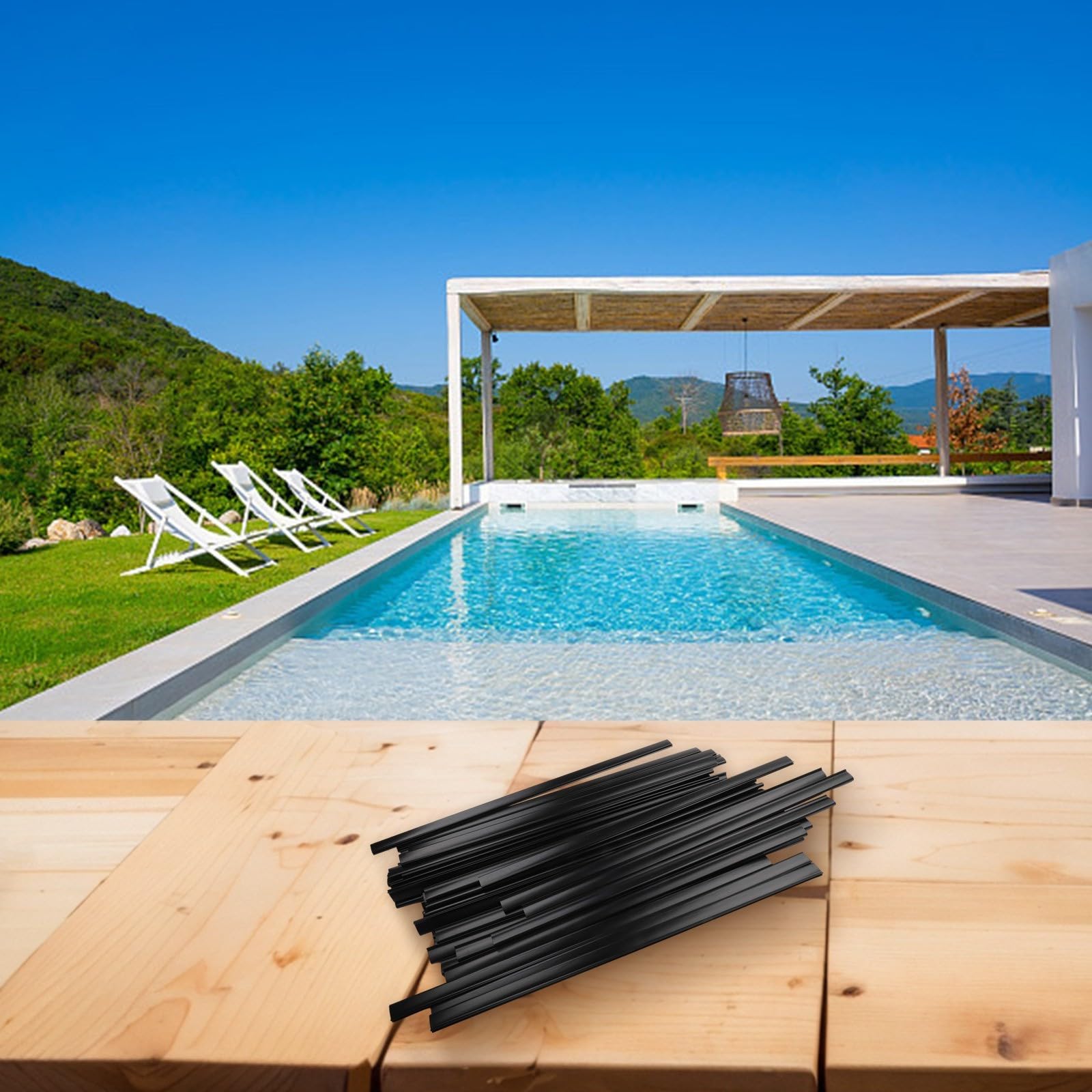 Strisce di copertura piatte per piscine fuori terra, 61 cm, clip di fissaggio in PE nero per fissare il rivestimento della piscina, accessori protettivi per bordi lisci per nuoto (B)