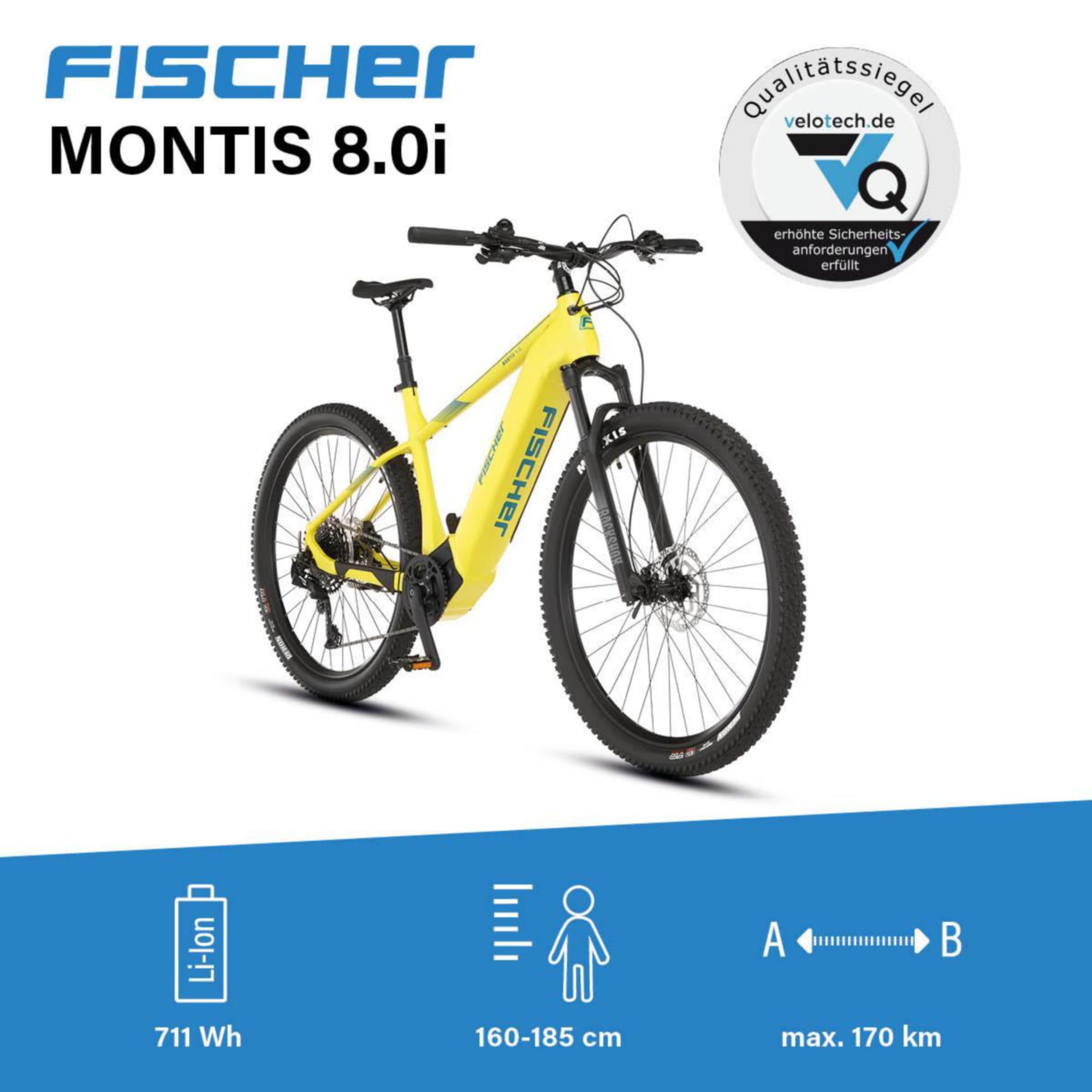 Fischer E-Mountainbike MONTIS 8.0i, Elektrofahrrad für Damen und Herren, RH 43 cm, Mittelmotor 90 Nm, 36 V Akku