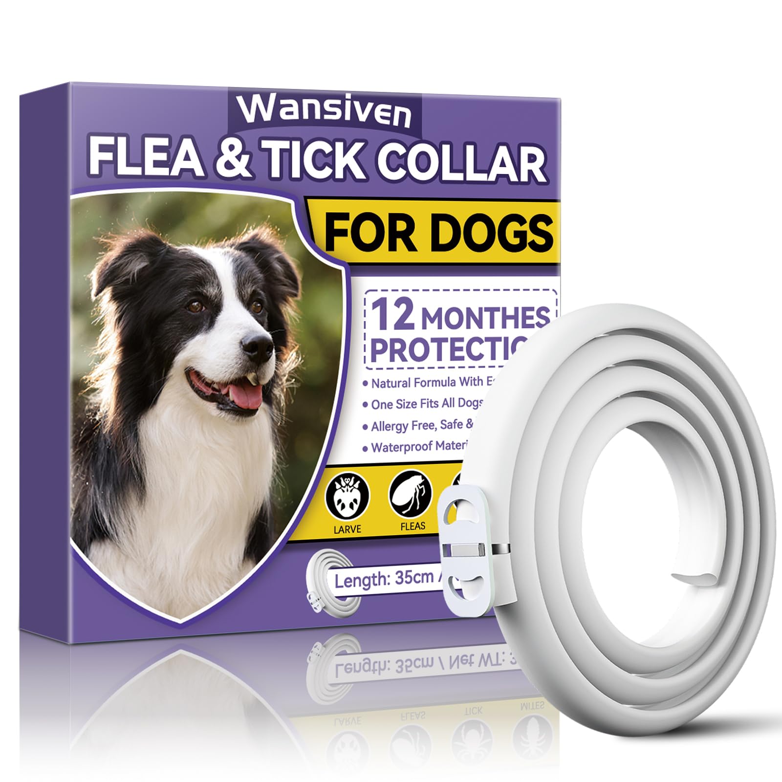 Wansiven Collar Antipulgas para Perros, Collar Antiparasitario e Impermeable de 65cm para Perros, 12 Meses Eficaz para Repeler Pulgas y Garrapatas Durante, Apto para Perros Pequeños