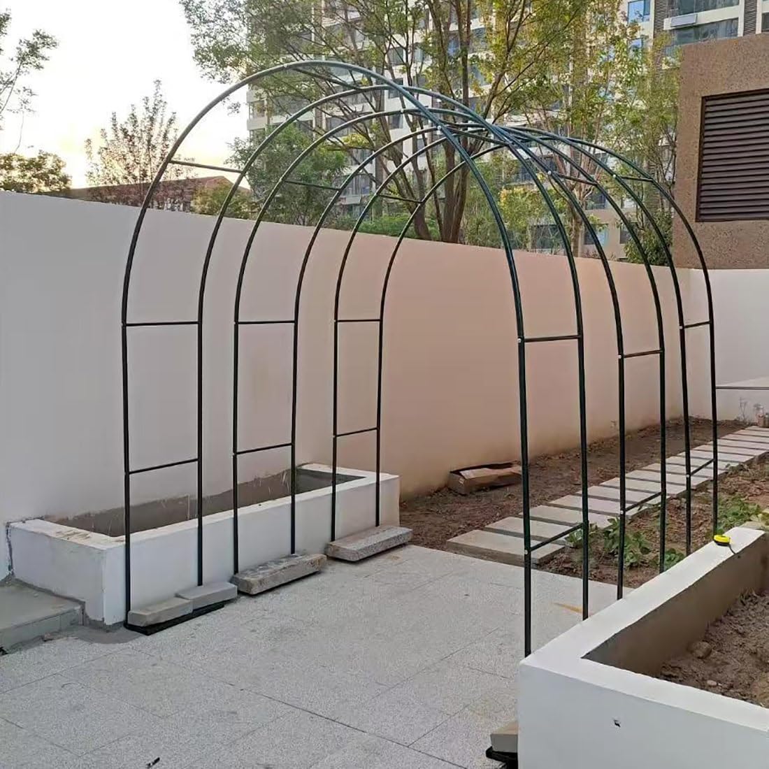 Generisch Rosenbögen Metall Torbogen Garten,Gartenbogen für Kletterpflanzen,Outdoor Rankhilfe Rankgitter Rankbogen Hochzeitsbogen mit Sockel Breit 1.4m,1.8m,2.4m,3.0m,3.5m(Grün,L300xW40xH220cm)