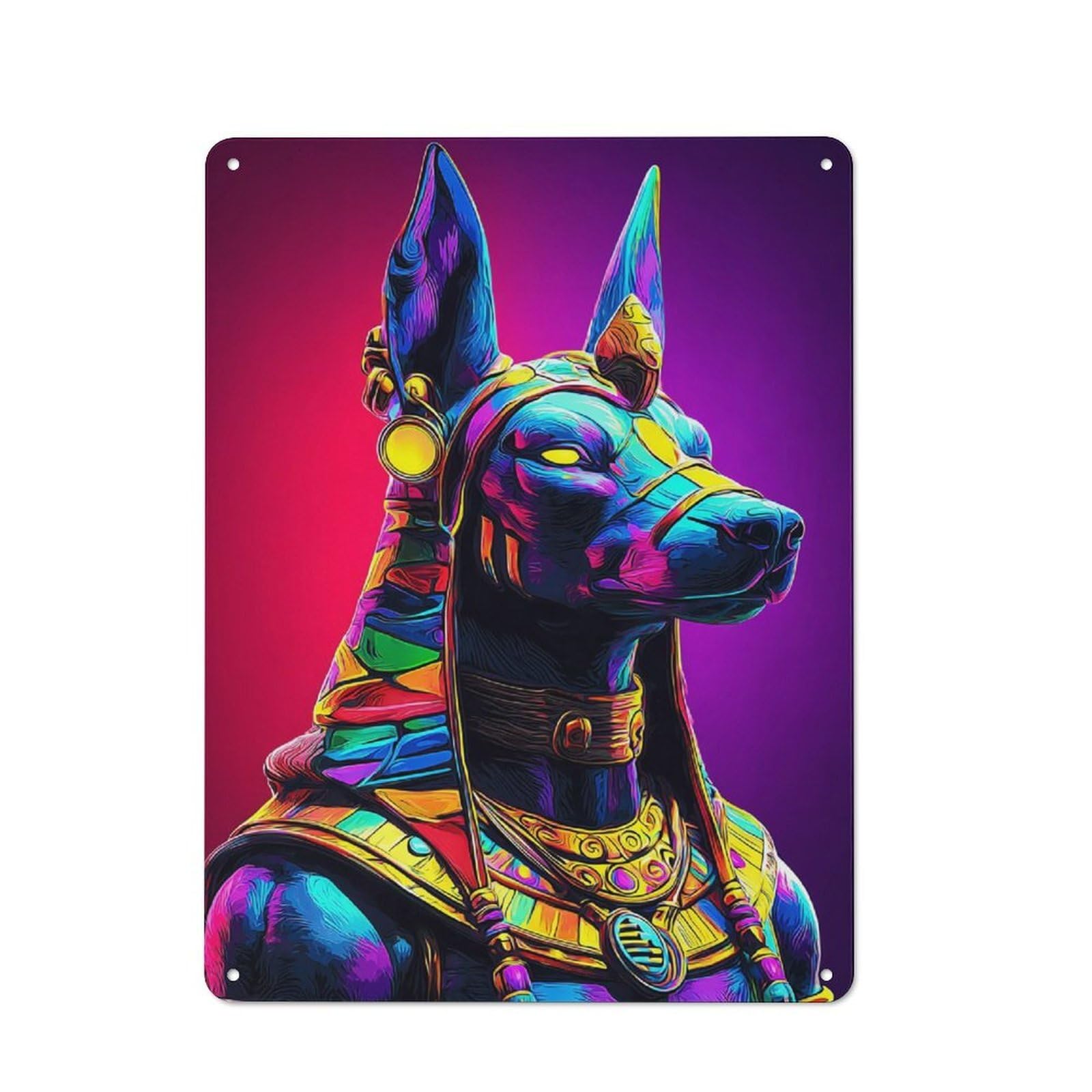 Junmoney Colorful Egyptian Anubis Statue Nostalgic Metal Wall Sign 40X30cm, Classic Pub Decor For Bar, Kitchen, Garage Or Games Room