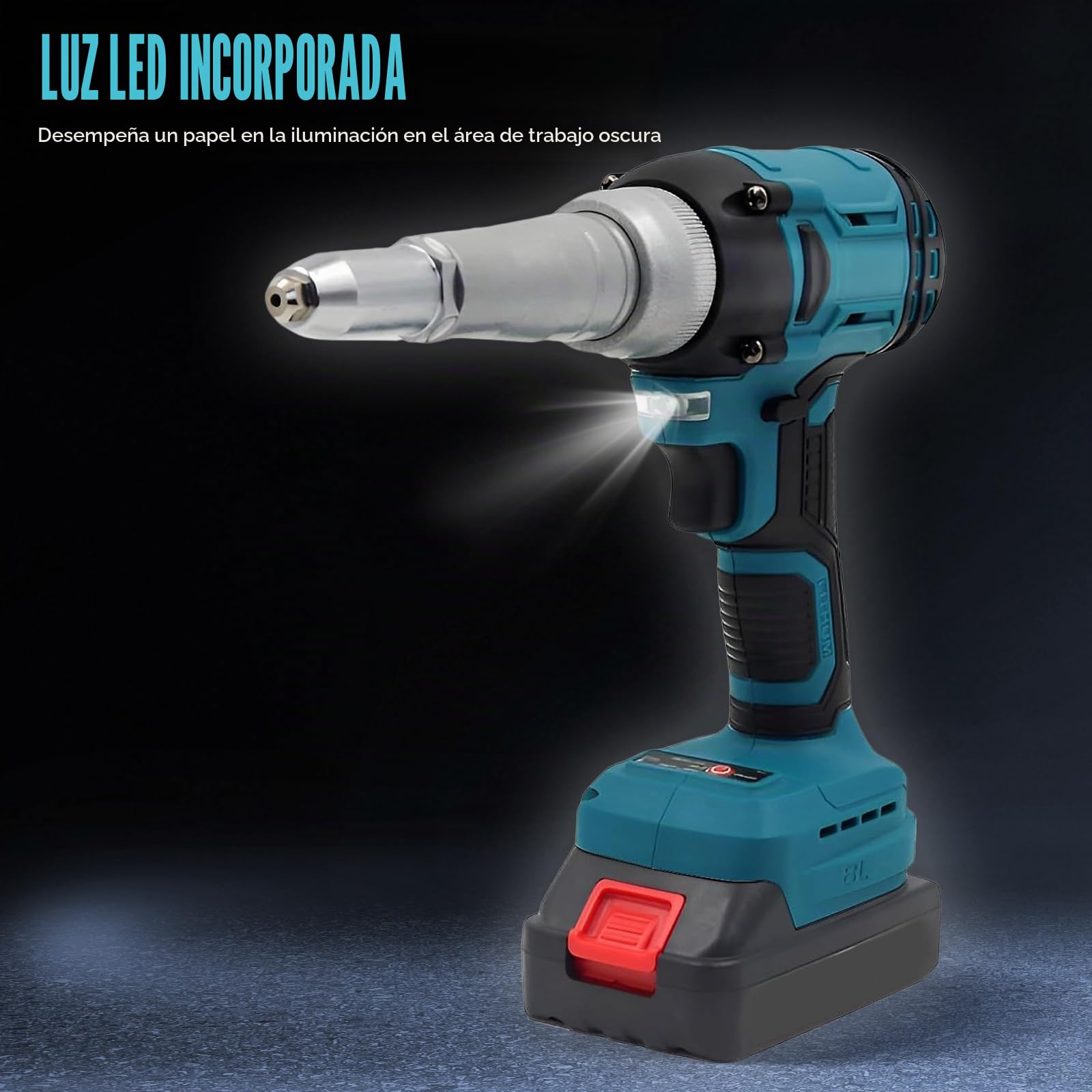 Remachadora Batería 21V, Remachadora Eléctrica Automática Brushless 20.000N con 2 Baterías 1300mAh para Remaches 2,4-5,0mm, para Reparación de Automóviles y Bricolaje